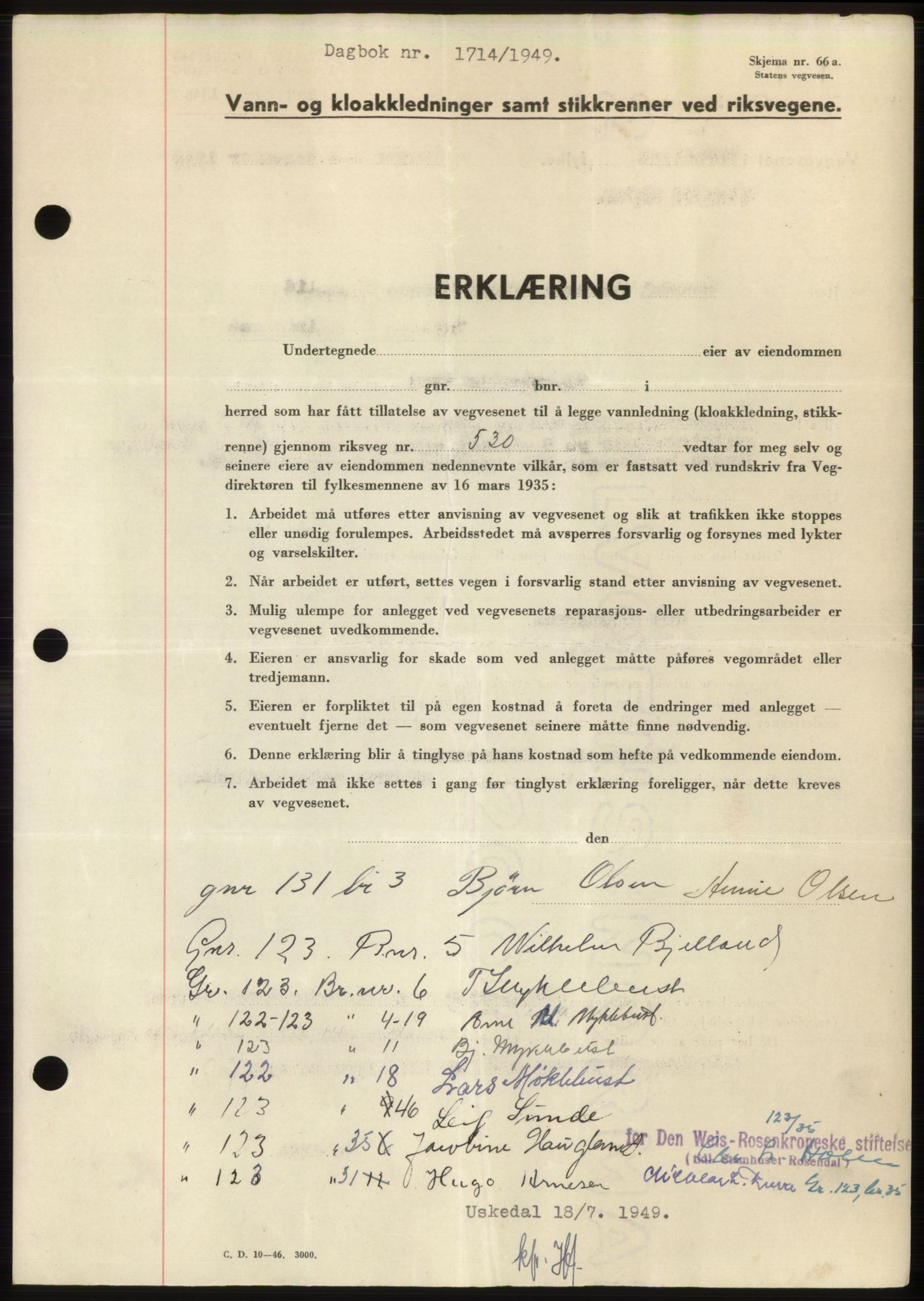 Sunnhordland sorenskrivar, AV/SAB-A-2401: Pantebok nr. B75-79, 1948-1950, Dagboknr: 1714/1949