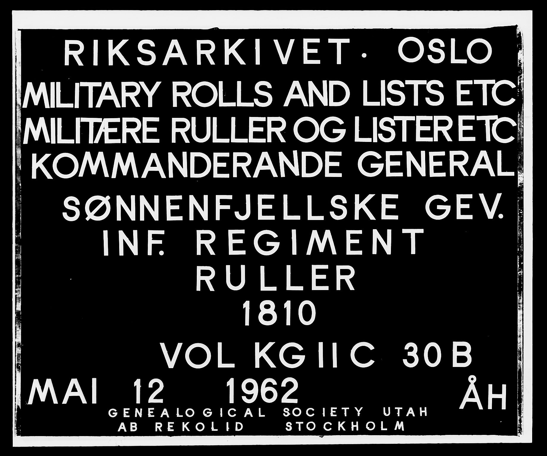 Generalitets- og kommissariatskollegiet, Det kongelige norske kommissariatskollegium, RA/EA-5420/E/Eh/L0030b: Sønnafjelske gevorbne infanteriregiment, 1810, s. 1