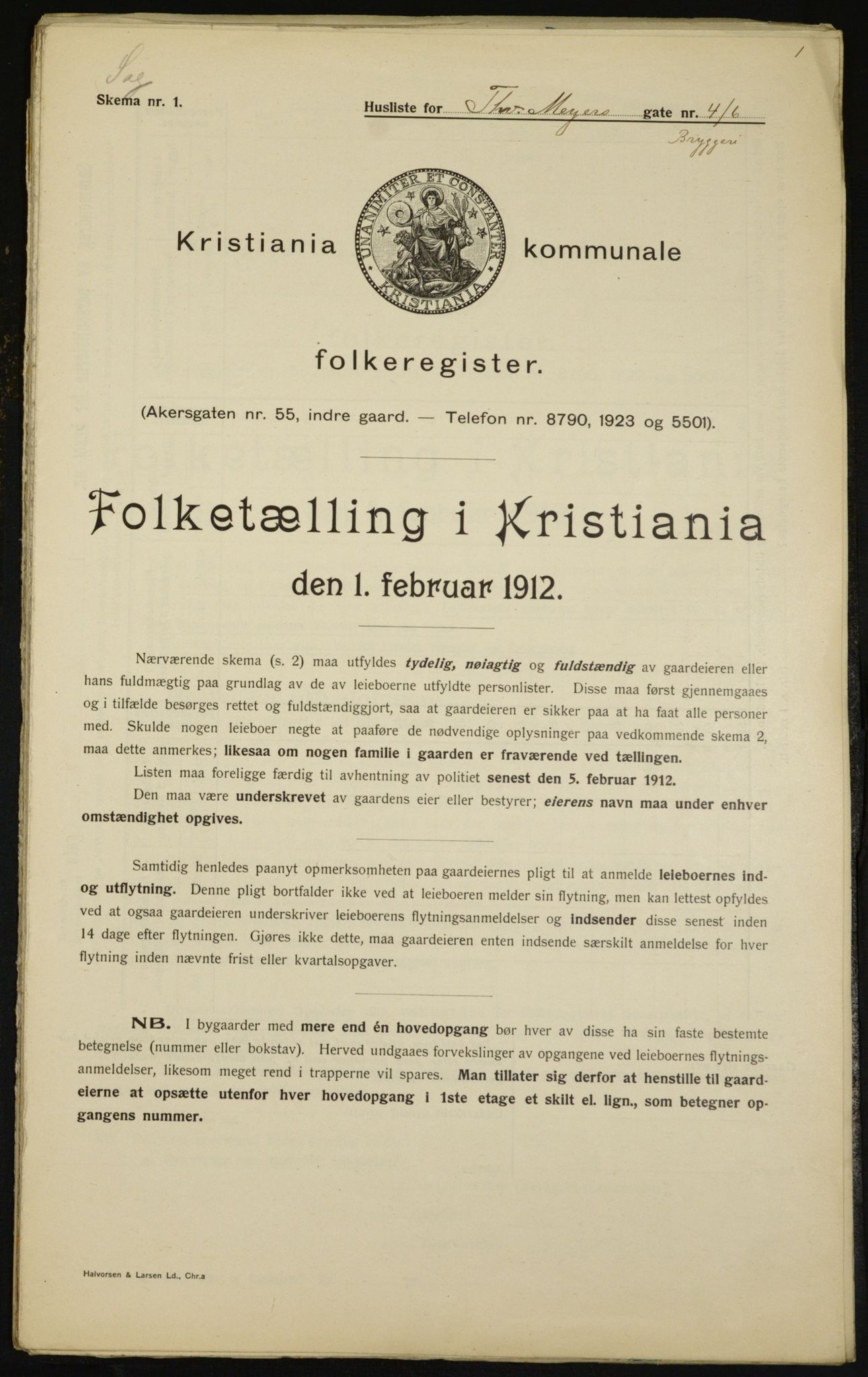 OBA, Kommunal folketelling 1.2.1912 for Kristiania, 1912, s. 109510