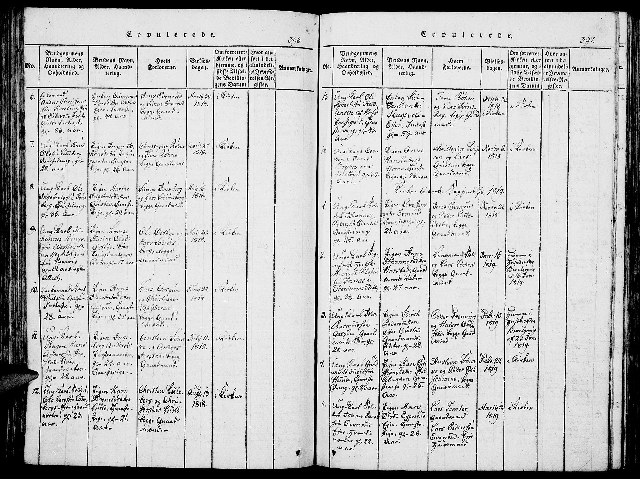 Romedal prestekontor, SAH/PREST-004/K/L0002: Ministerialbok nr. 2, 1814-1828, s. 396-397