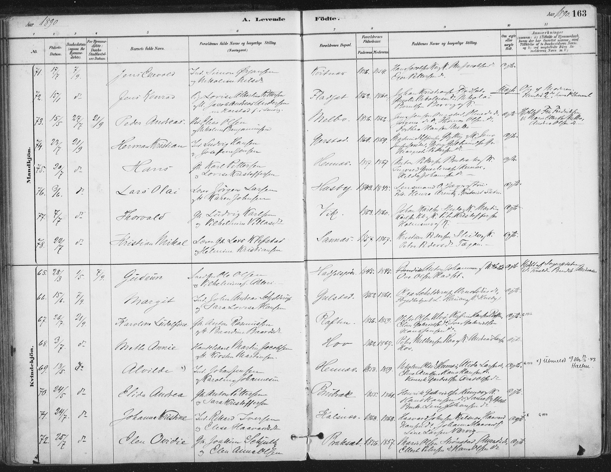 Ministerialprotokoller, klokkerbøker og fødselsregistre - Nordland, AV/SAT-A-1459/888/L1244: Ministerialbok nr. 888A10, 1880-1890, s. 163