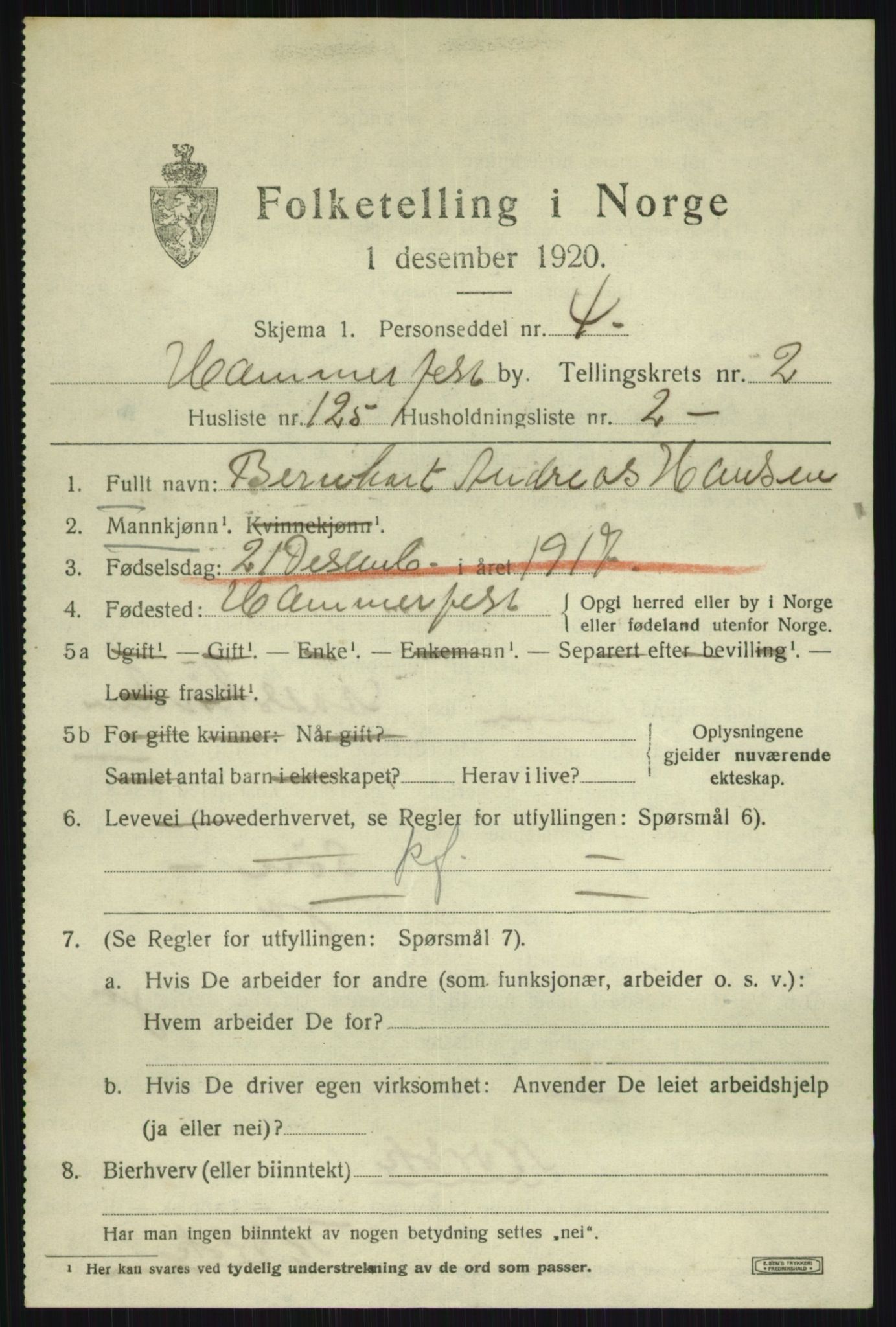 SATØ, Folketelling 1920 for 2001 Hammerfest kjøpstad, 1920, s. 8648