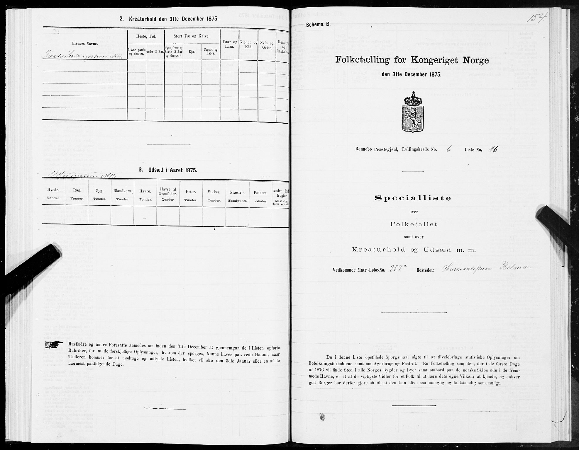 SAT, Folketelling 1875 for 1635P Rennebu prestegjeld, 1875, s. 3154