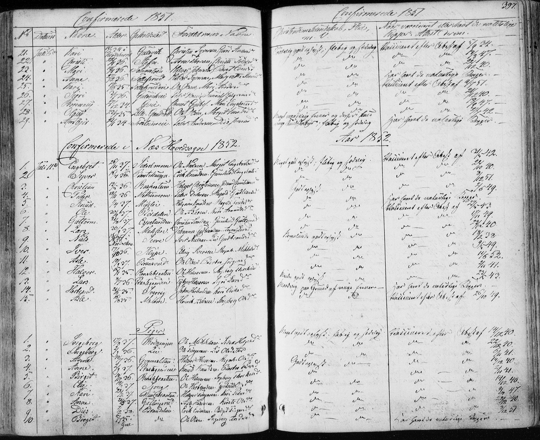 Nes kirkebøker, AV/SAKO-A-236/F/Fa/L0009: Ministerialbok nr. 9, 1834-1863, s. 397