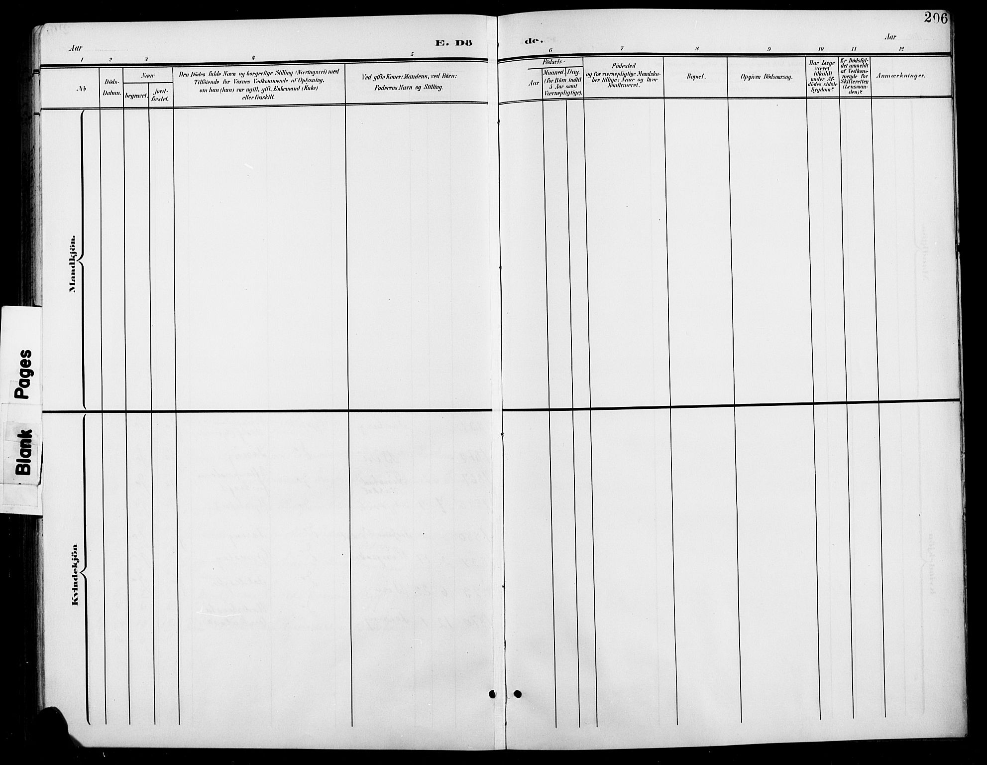 Vardal prestekontor, SAH/PREST-100/H/Ha/Hab/L0012: Klokkerbok nr. 12, 1902-1911, s. 206