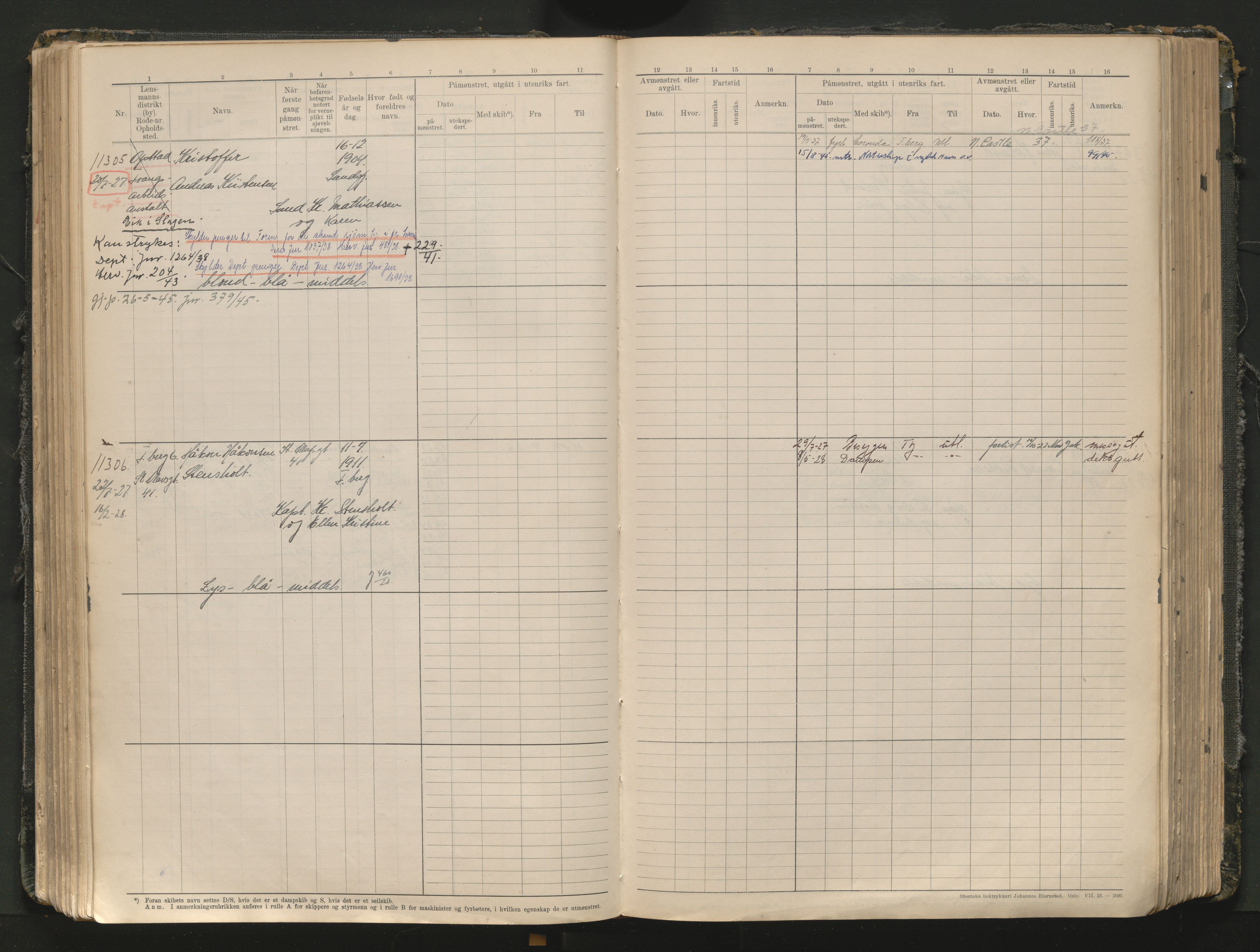 Tønsberg innrulleringskontor, AV/SAKO-A-786/F/Fc/Fcb/L0012: Hovedrulle Patent nr. 10828-12216, 1925-1948