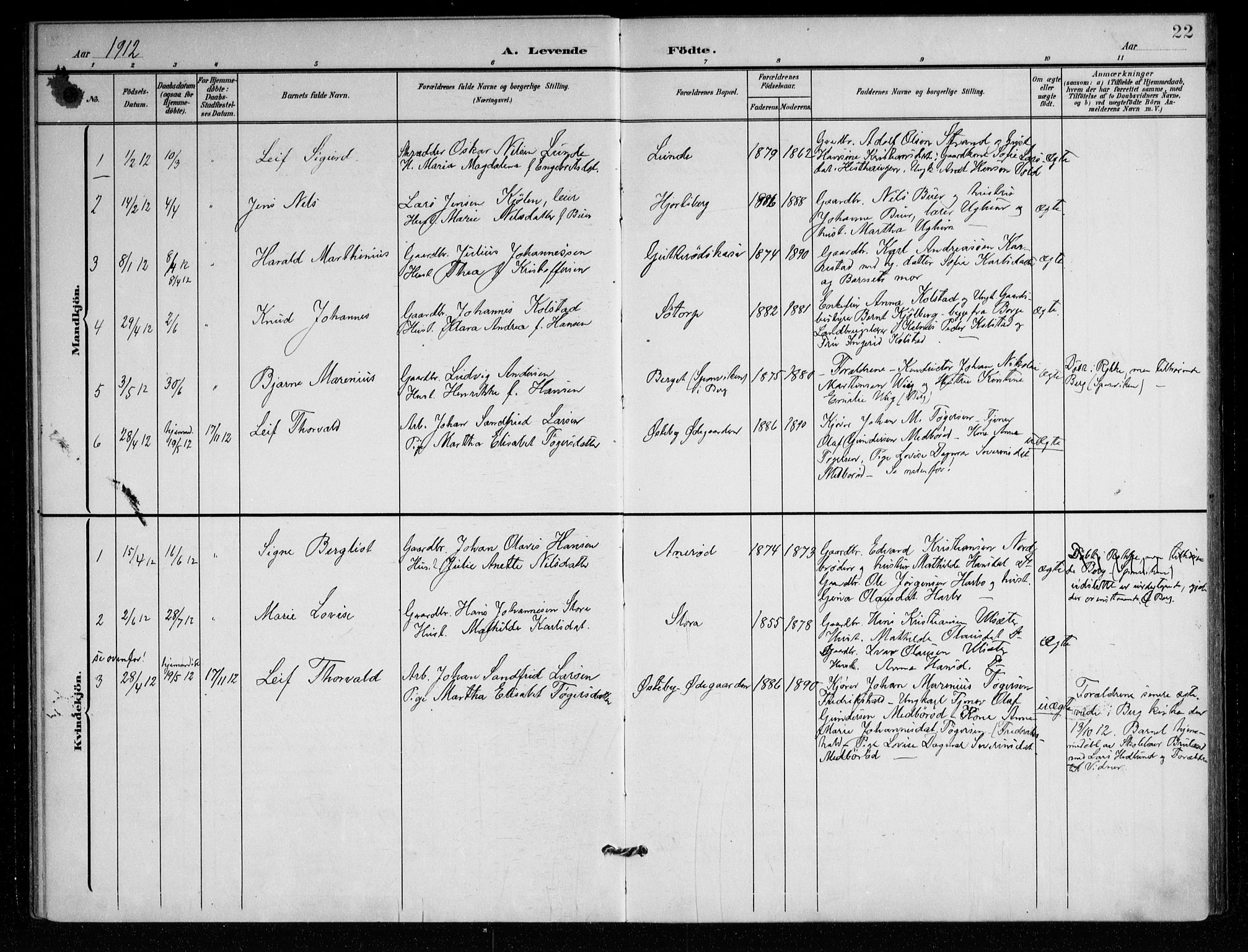 Berg prestekontor Kirkebøker, AV/SAO-A-10902/F/Fc/L0003: Ministerialbok nr. III 3, 1902-1916, s. 22