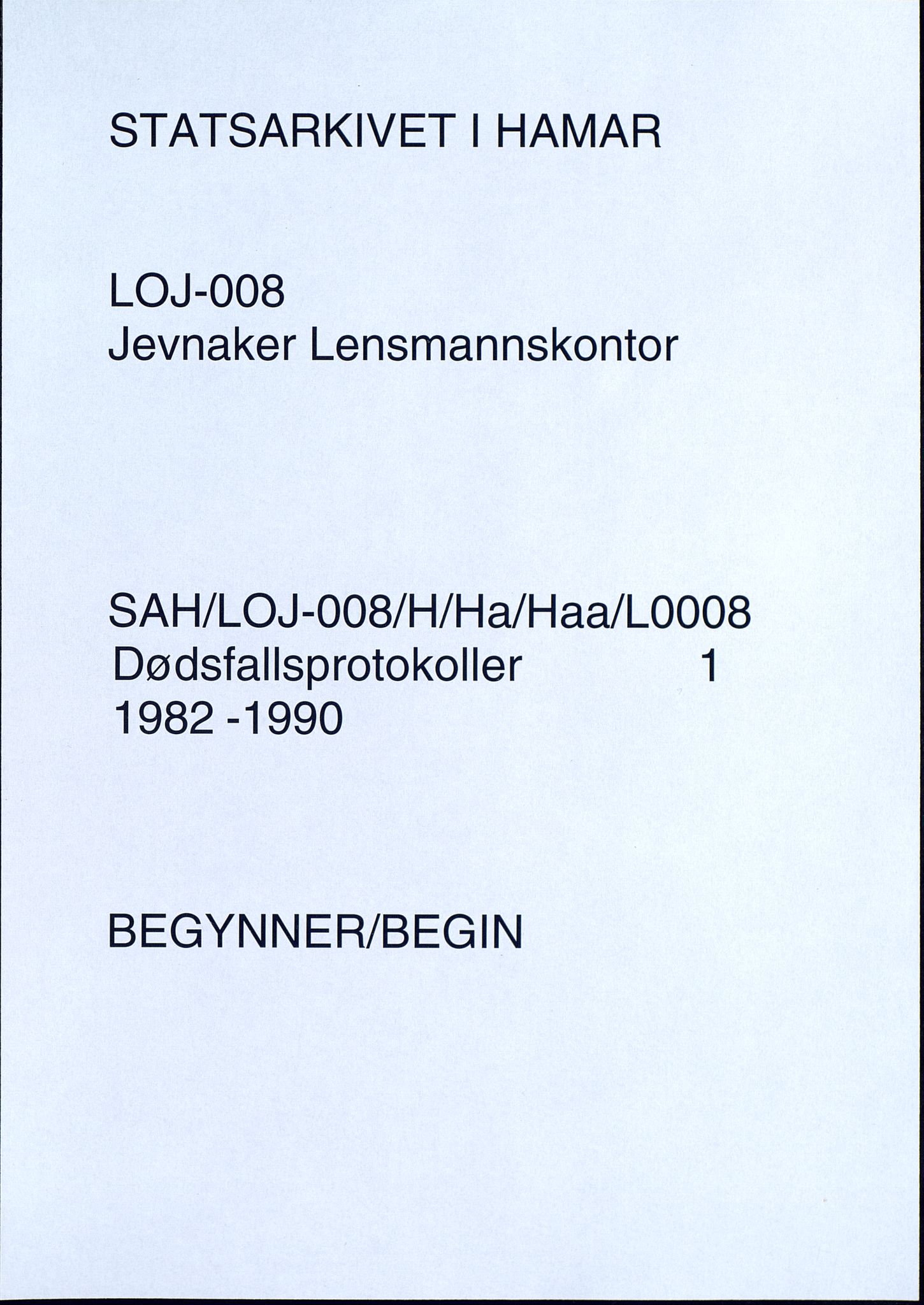 Jevnaker lensmannskontor, AV/SAH-LOJ-008/H/Ha/Haa/L0008: Dødsfallsprotokoller, 1982-1990