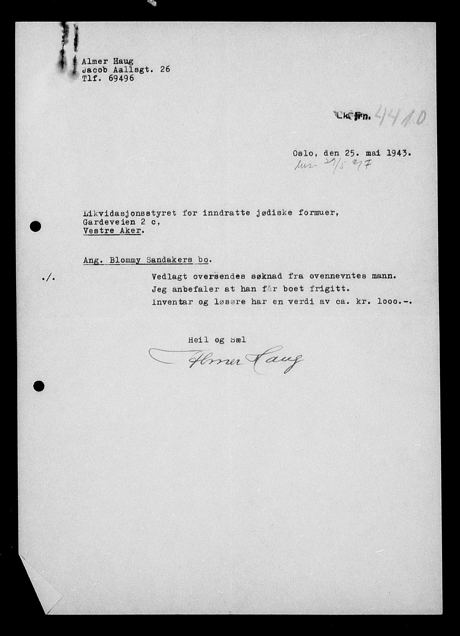 Justisdepartementet, Tilbakeføringskontoret for inndratte formuer, AV/RA-S-1564/H/Hc/Hcc/L0977: --, 1945-1947, s. 9
