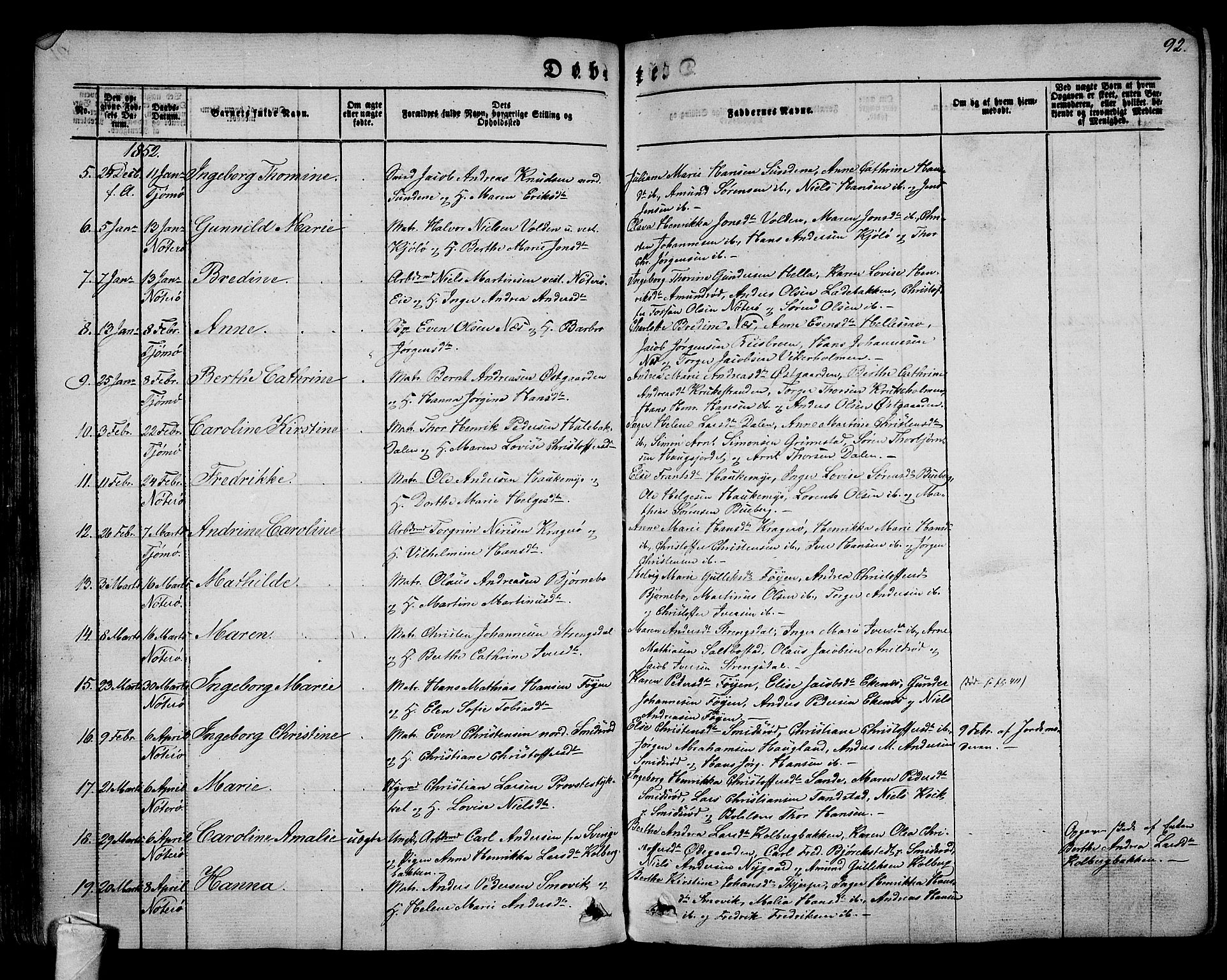 Nøtterøy kirkebøker, AV/SAKO-A-354/G/Ga/L0001: Klokkerbok nr. I 1, 1844-1859, s. 92