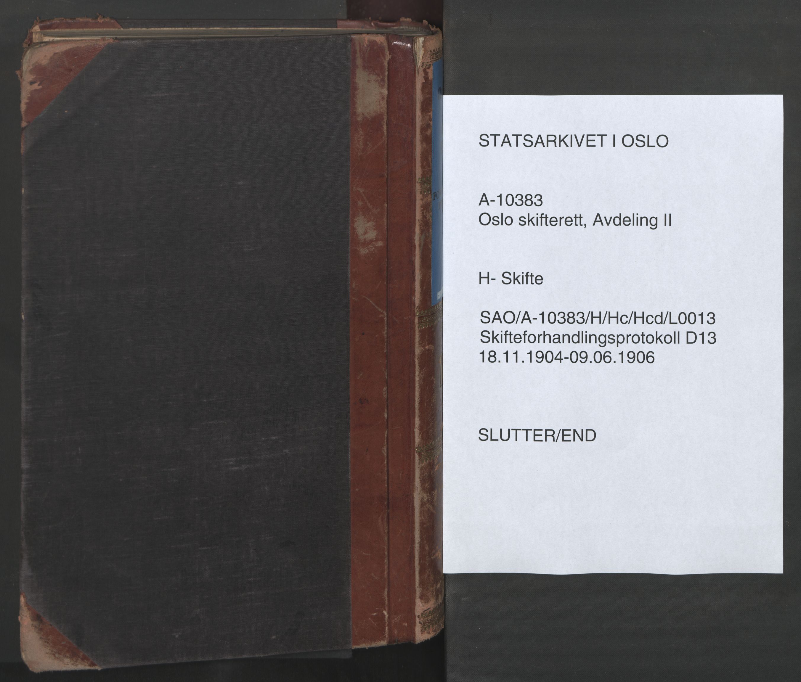 Oslo skifterett, AV/SAO-A-10383/H/Hc/Hcd/L0013: Skifteforhandlingsprotokoll, 1904-1906