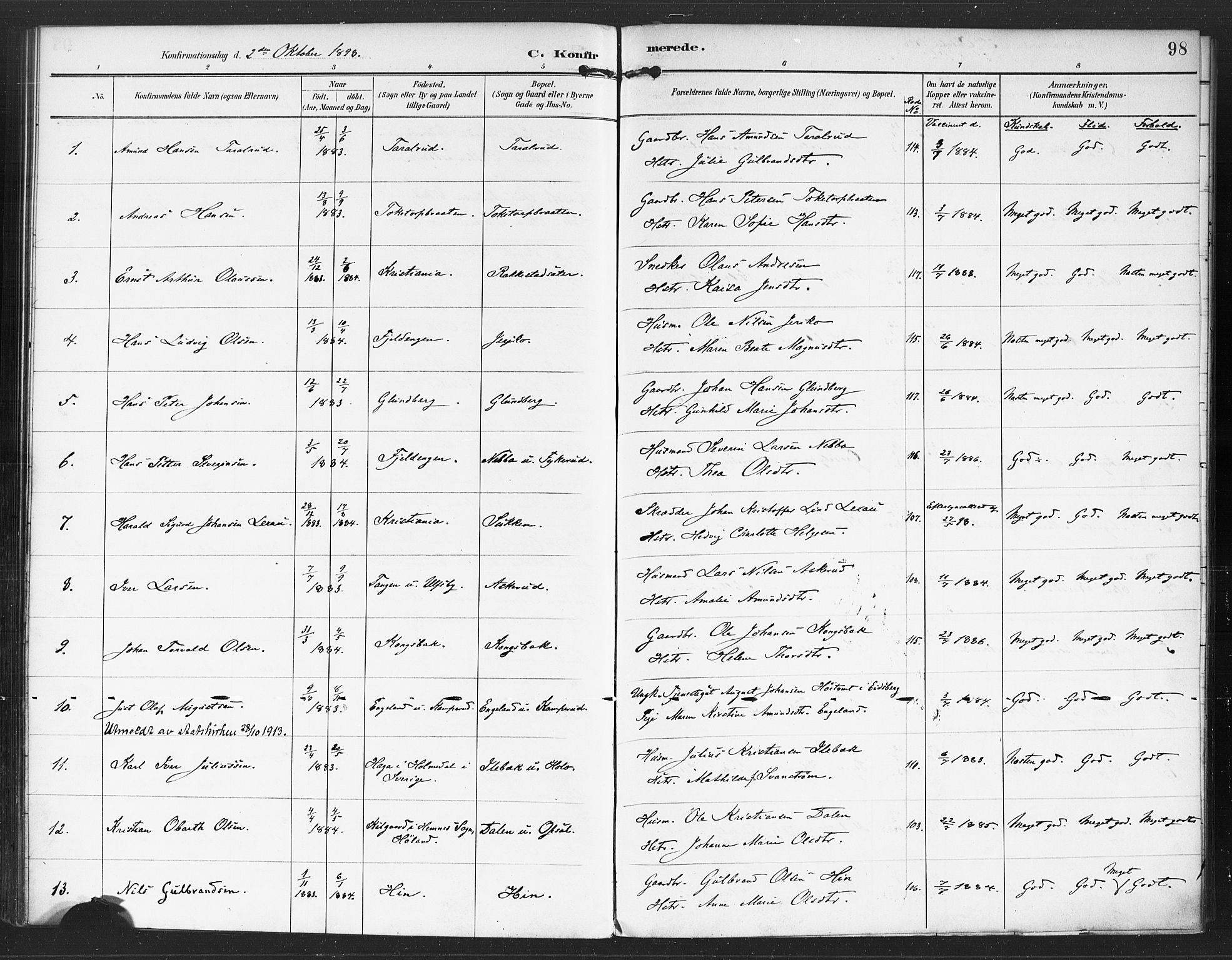 Rødenes prestekontor Kirkebøker, AV/SAO-A-2005/F/Fa/L0010: Ministerialbok nr. I 10, 1890-1900, s. 98