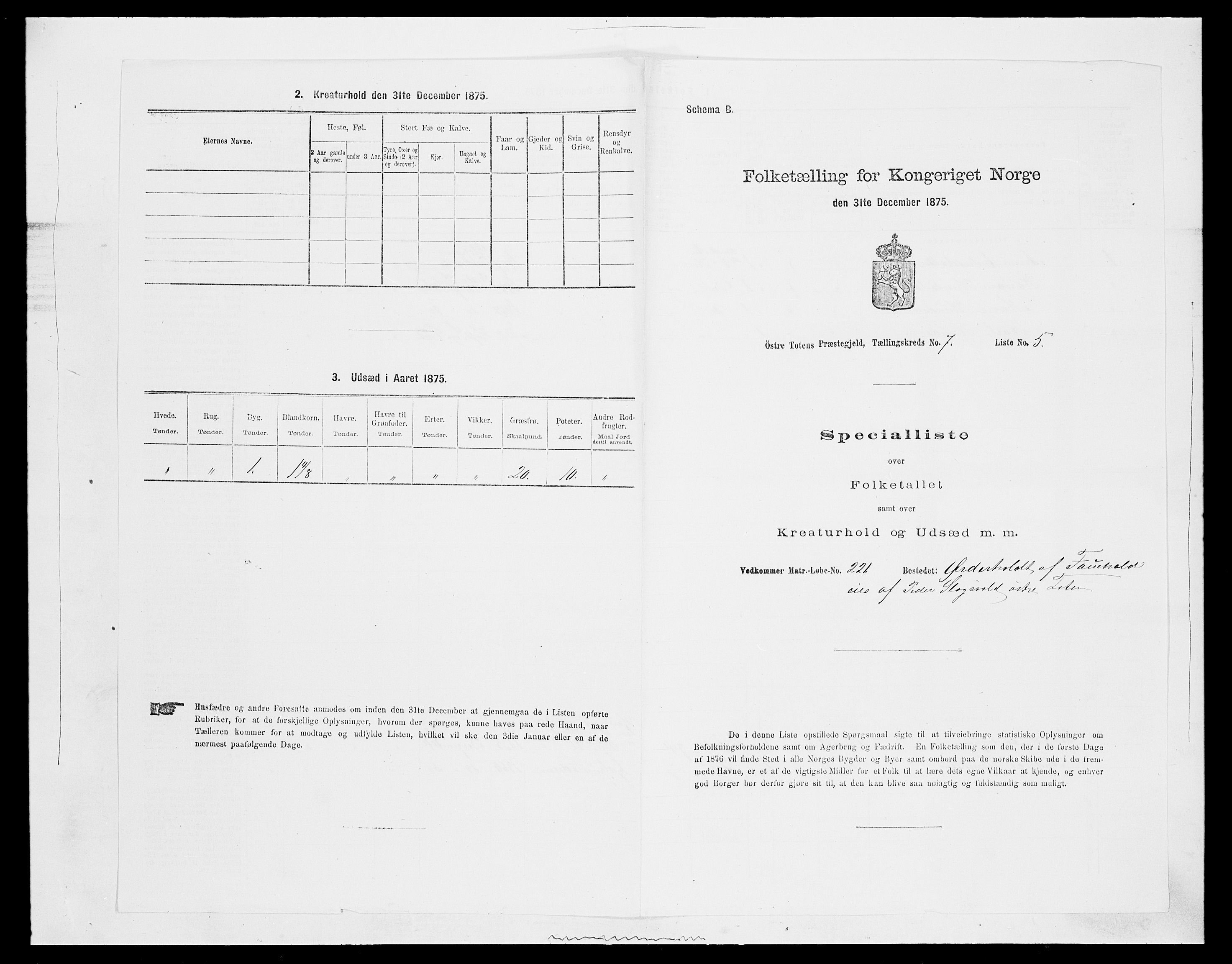 SAH, Folketelling 1875 for 0528P Østre Toten prestegjeld, 1875, s. 1303