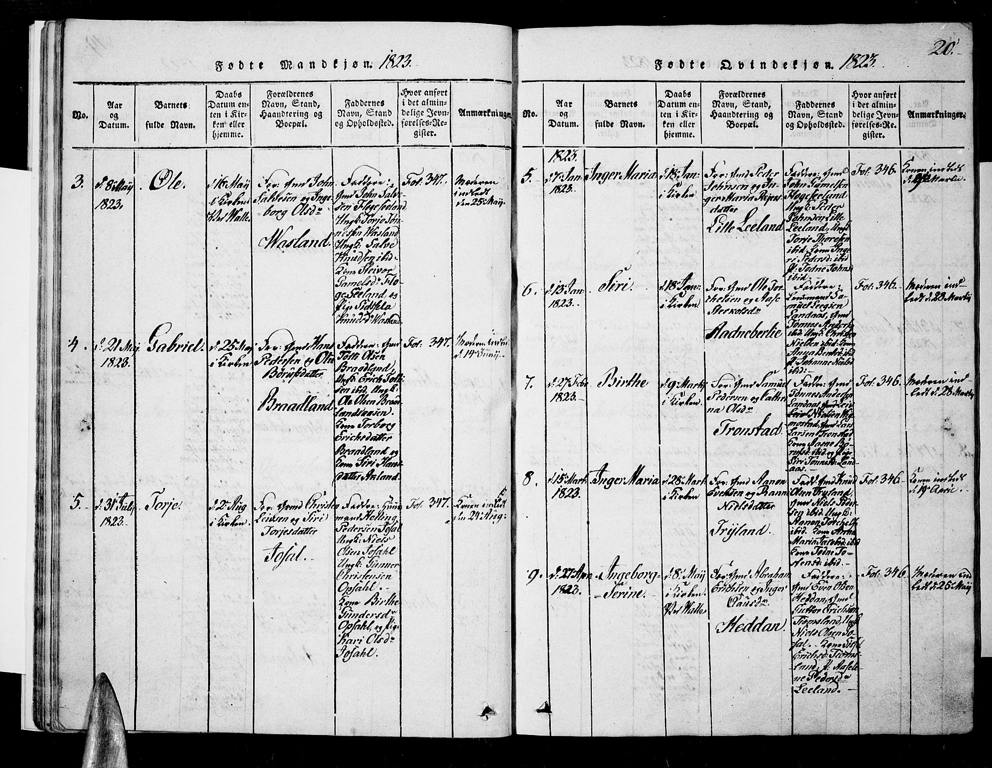 Nord-Audnedal sokneprestkontor, AV/SAK-1111-0032/F/Fa/Fab/L0001: Ministerialbok nr. A 1, 1816-1858, s. 20