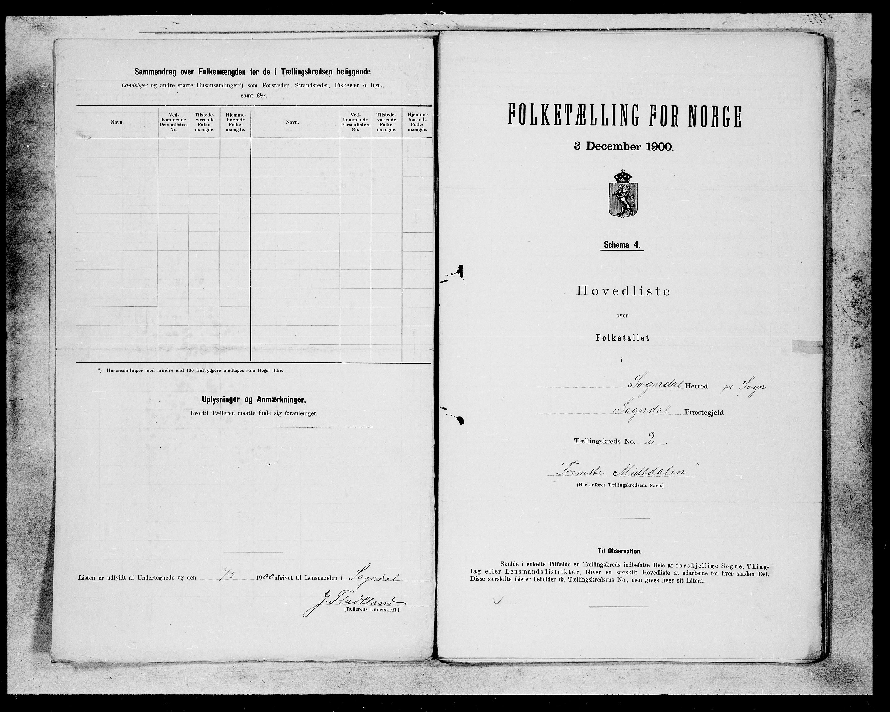 SAB, Folketelling 1900 for 1420 Sogndal herred, 1900, s. 3