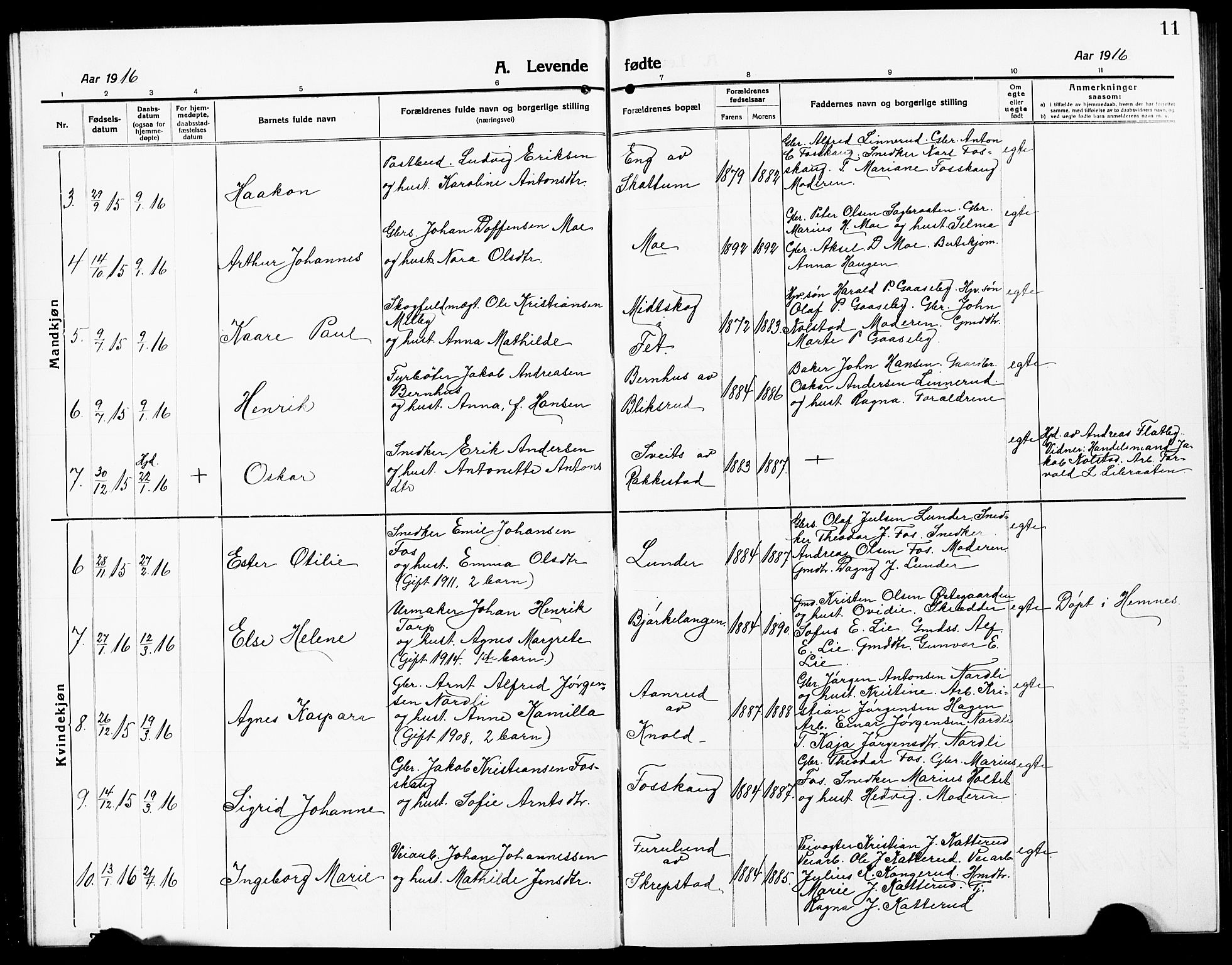 Høland prestekontor Kirkebøker, AV/SAO-A-10346a/G/Ga/L0008: Klokkerbok nr. I 8, 1915-1929, s. 11