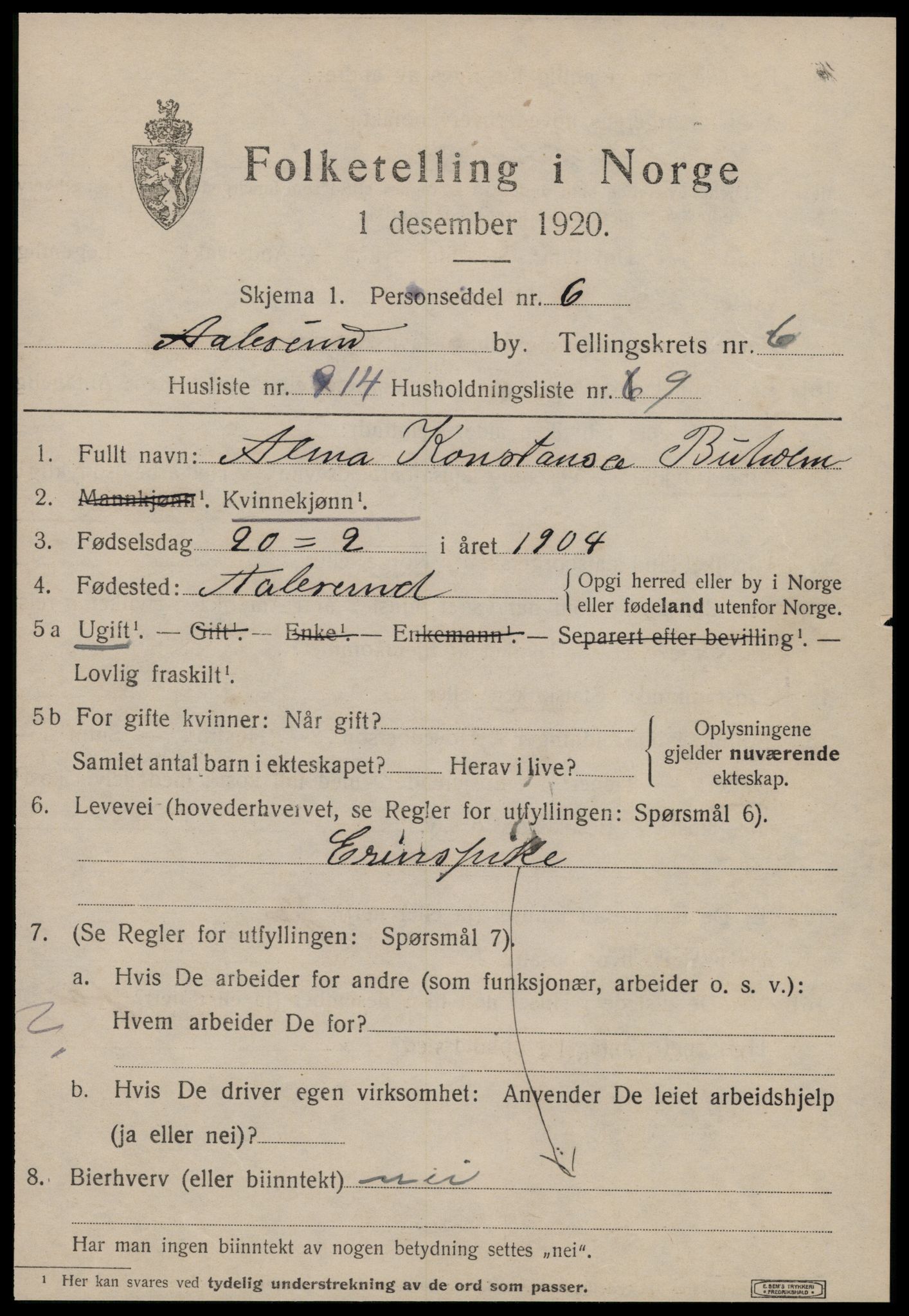 SAT, Folketelling 1920 for 1501 Ålesund kjøpstad, 1920, s. 18082