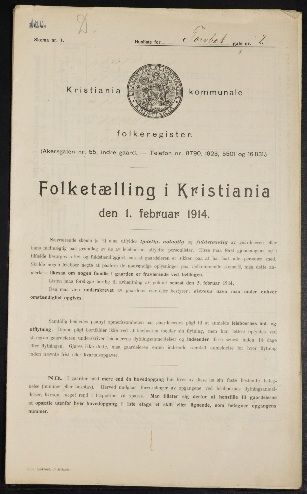 OBA, Kommunal folketelling 1.2.1914 for Kristiania, 1914, s. 115826