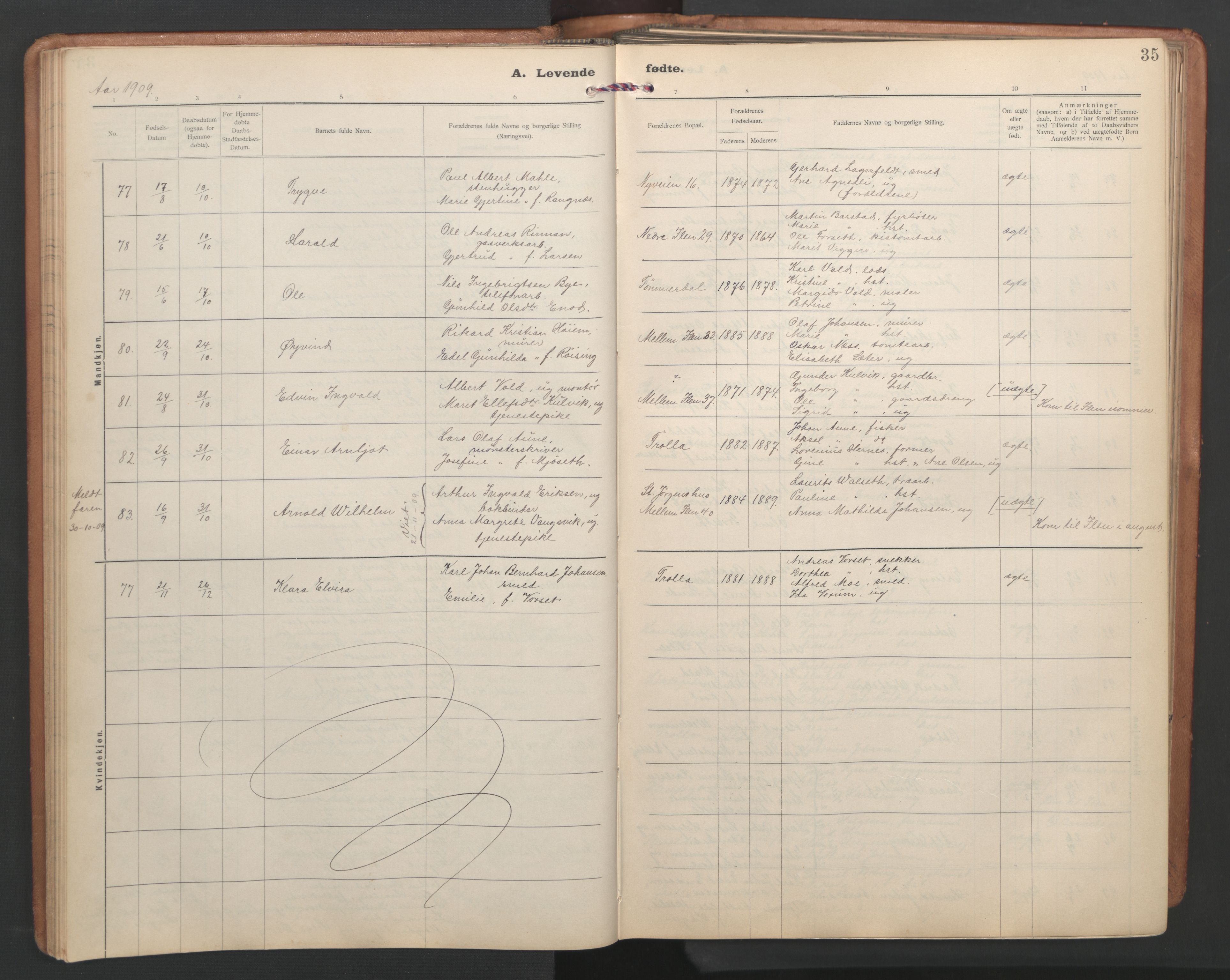 Ministerialprotokoller, klokkerbøker og fødselsregistre - Sør-Trøndelag, AV/SAT-A-1456/603/L0173: Klokkerbok nr. 603C01, 1907-1962, s. 35