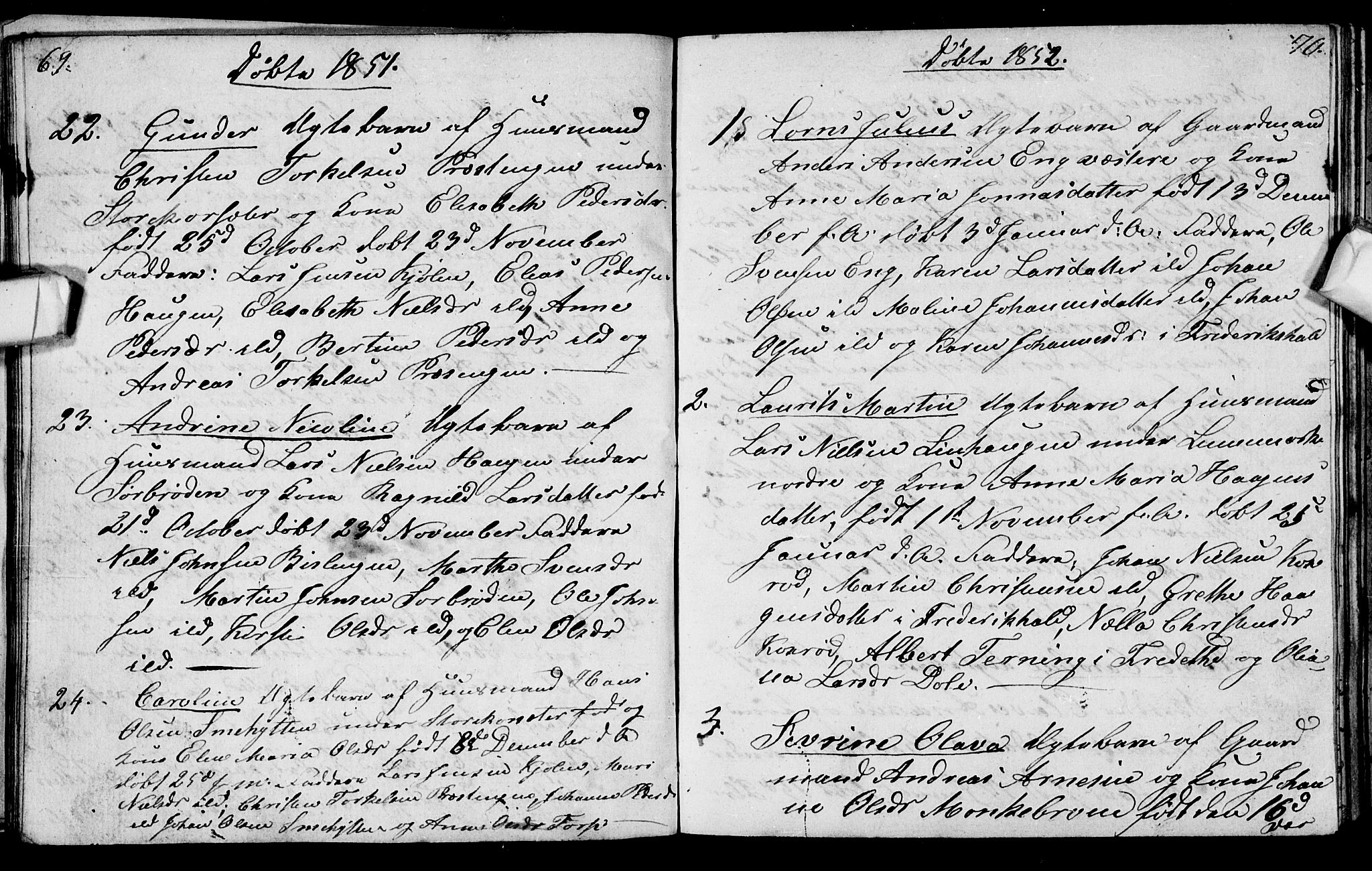 Berg prestekontor Kirkebøker, SAO/A-10902/G/Gc/L0001: Klokkerbok nr. III 1, 1844-1855, s. 69-70