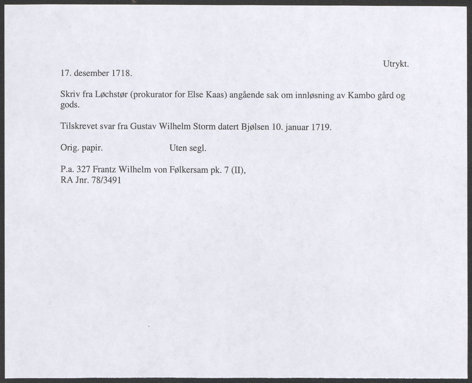 Riksarkivets diplomsamling, RA/EA-5965/F12/L0005: Pk. 7 (II), 1613-1721, s. 168