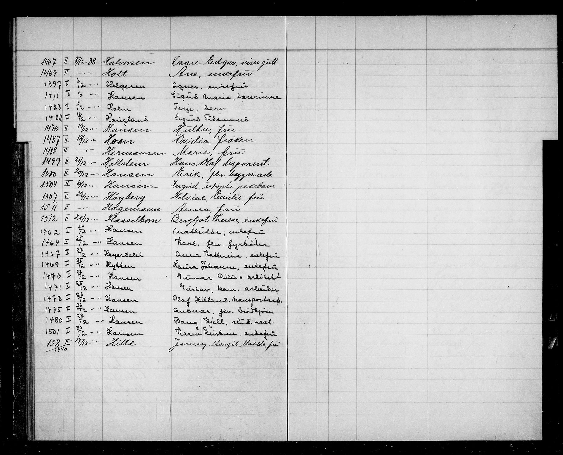 Oslo skifterett, AV/SAO-A-10383/F/Fa/Faa/L0038: Navneregister, 1938