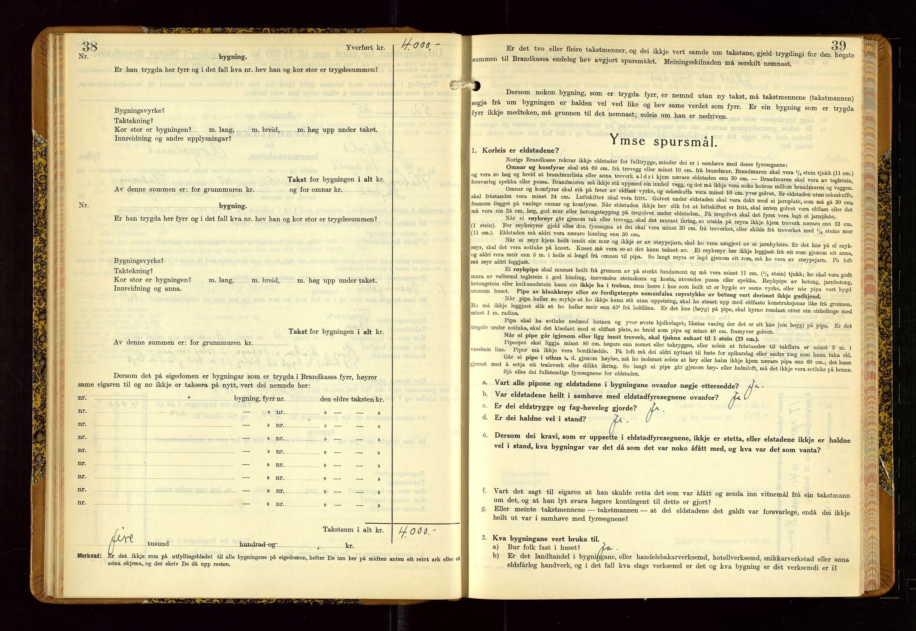 Skjold lensmannskontor, AV/SAST-A-100182/Gob/L0002: "Branntakstbok for Skjold lensmannskrins Rogaland fylke", 1939-1952, s. 38-39