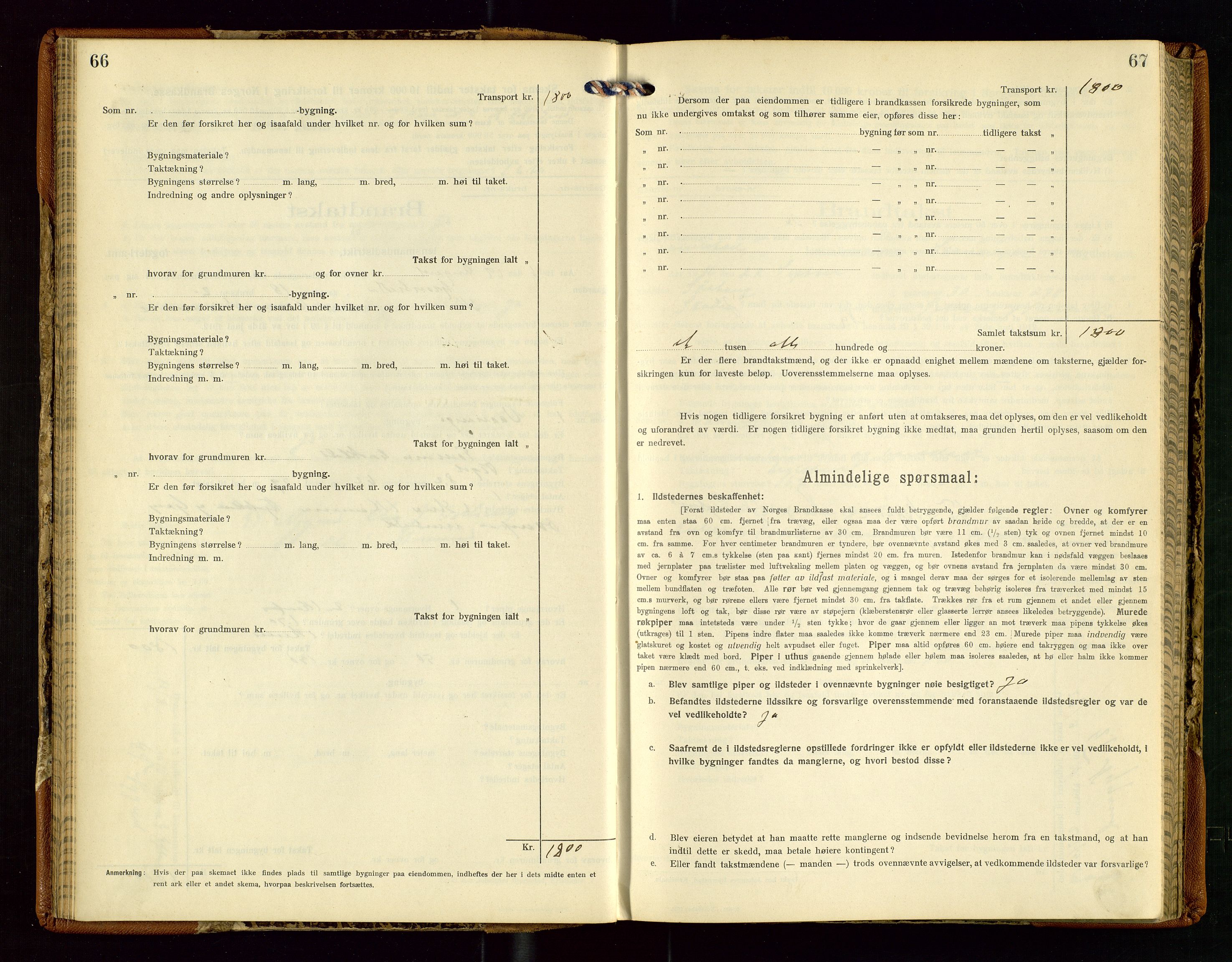 Torvestad lensmannskontor, AV/SAST-A-100307/1/Gob/L0005: "Brandtaxationsprotokol for Torvestad Lensmannsdistrikt", 1915-1928, s. 66-67