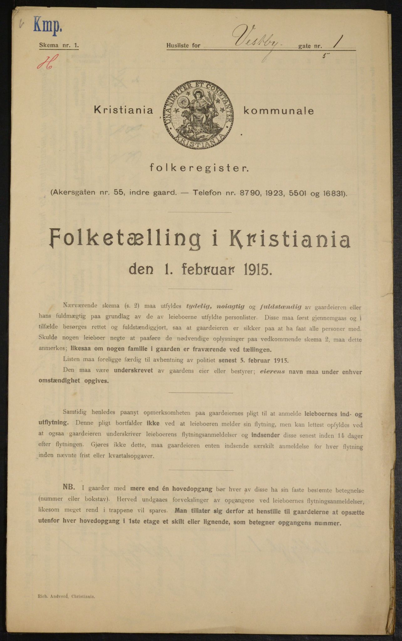 OBA, Kommunal folketelling 1.2.1915 for Kristiania, 1915, s. 122904
