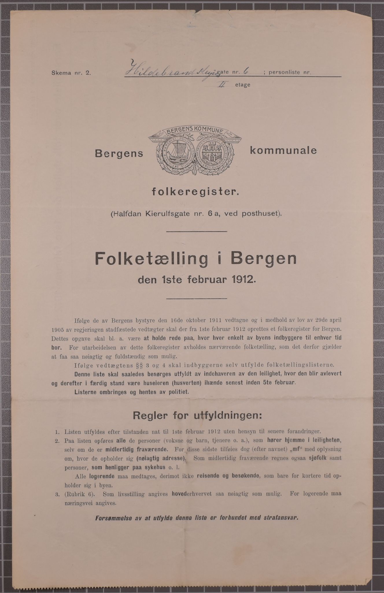 SAB, Kommunal folketelling 1912 for Bergen kjøpstad, 1912, s. 3081