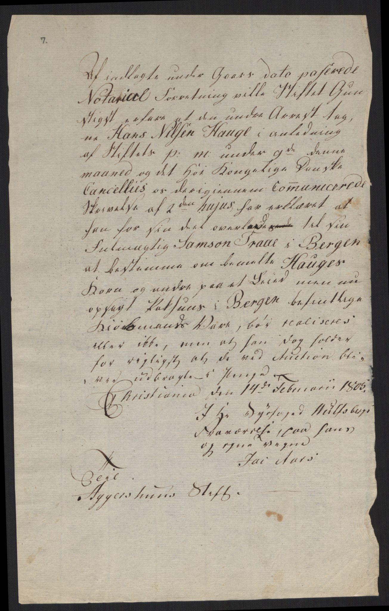 Justisdepartementet, Kommisjon i saken mot Hans Nielsen Hauge 1804, AV/RA-S-1151/D/L0001: Hans Nielsen Hauges sak, 1804-1813