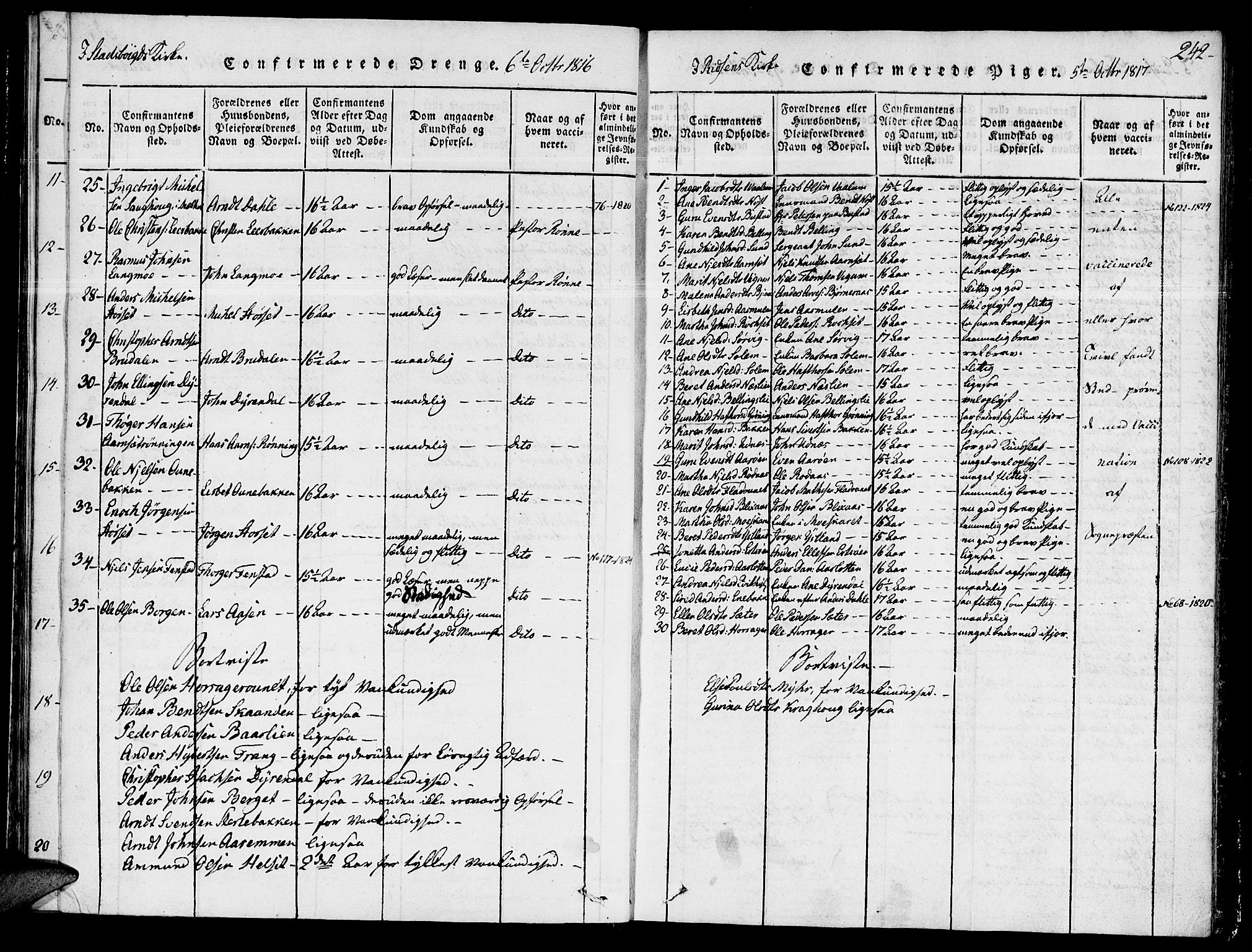 Ministerialprotokoller, klokkerbøker og fødselsregistre - Sør-Trøndelag, SAT/A-1456/646/L0608: Ministerialbok nr. 646A06, 1816-1825, s. 242