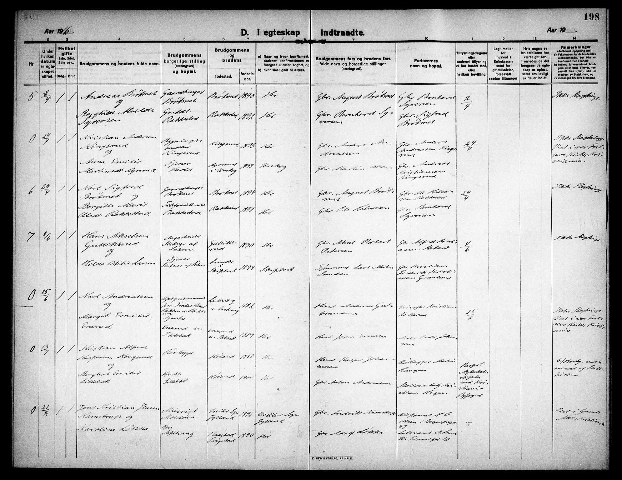 Høland prestekontor Kirkebøker, AV/SAO-A-10346a/F/Fa/L0016: Ministerialbok nr. I 16, 1912-1921, s. 198