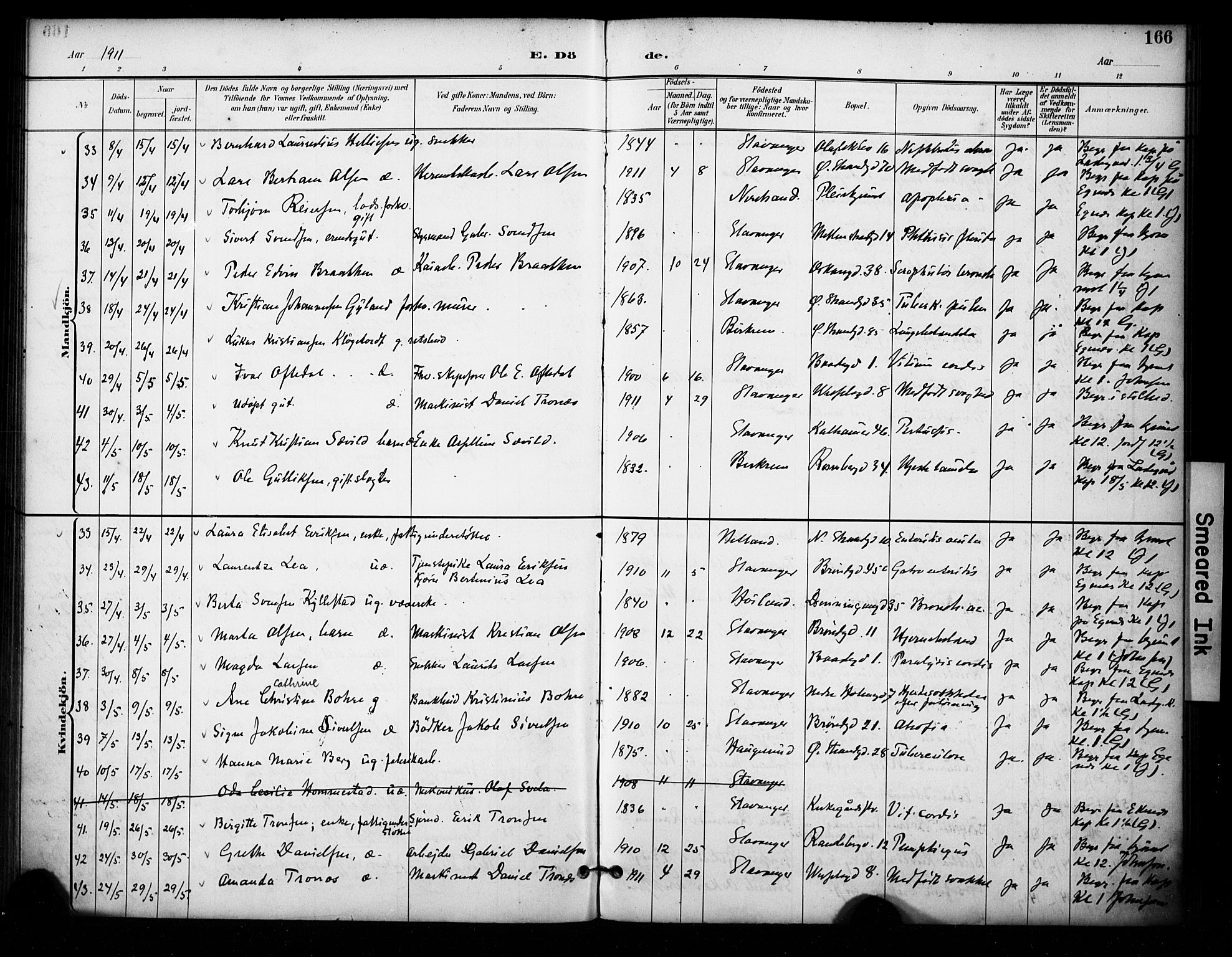 Domkirken sokneprestkontor, AV/SAST-A-101812/001/30/30BA/L0032: Ministerialbok nr. A 31, 1896-1917, s. 166