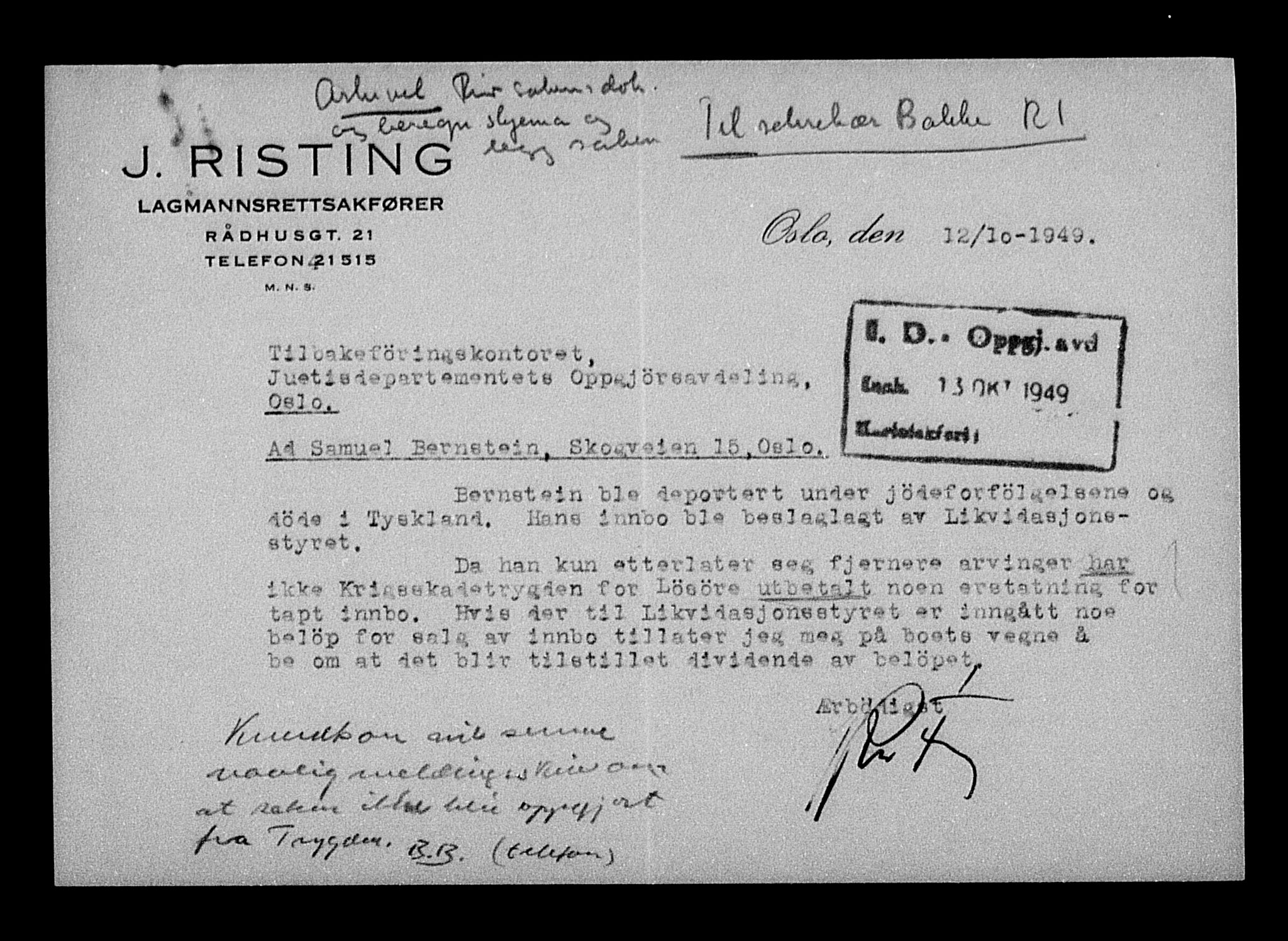 Justisdepartementet, Tilbakeføringskontoret for inndratte formuer, AV/RA-S-1564/H/Hc/Hcc/L0923: --, 1945-1947, s. 573