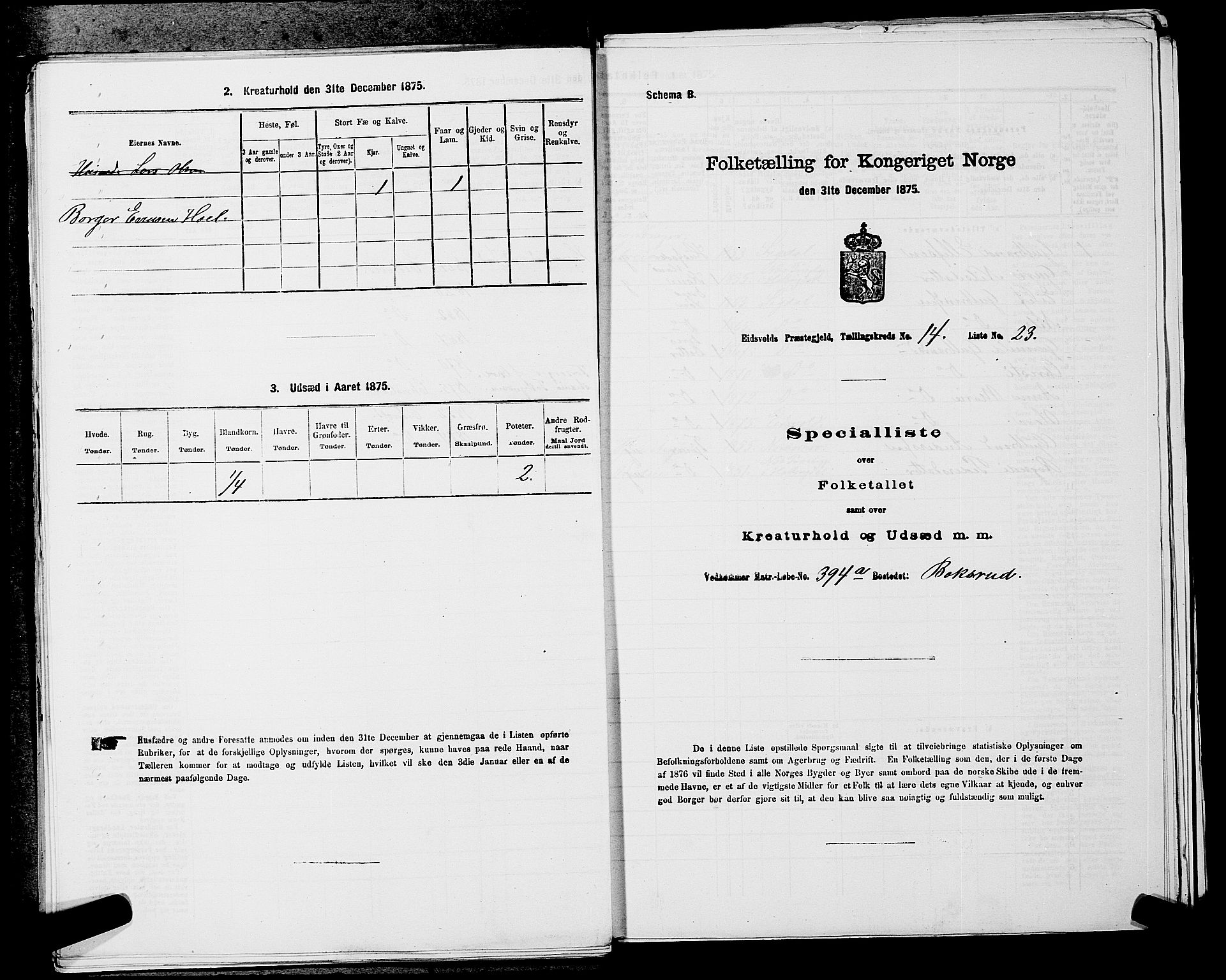 RA, Folketelling 1875 for 0237P Eidsvoll prestegjeld, 1875, s. 2370