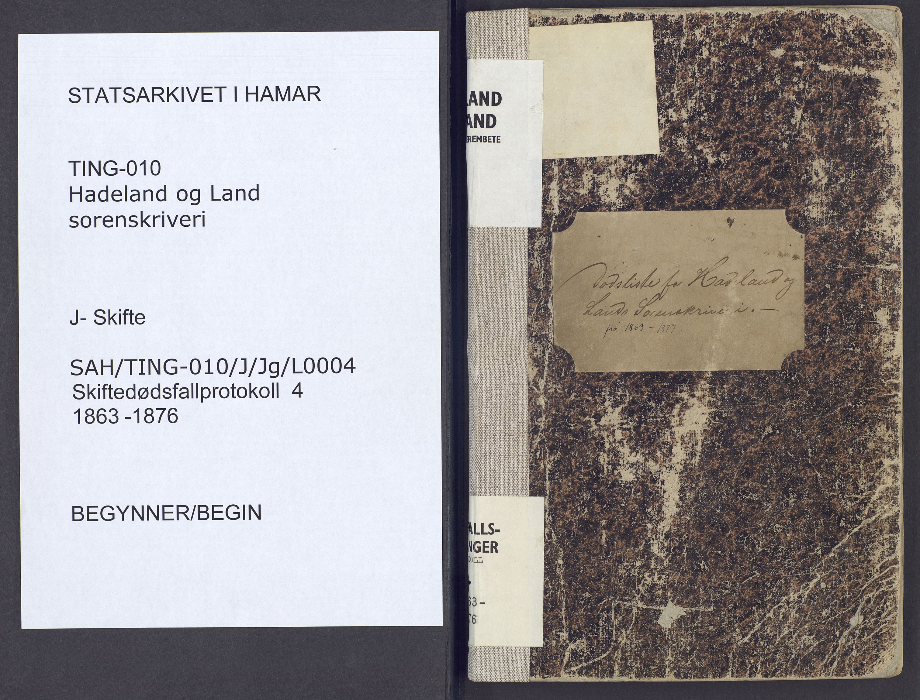 Hadeland og Land tingrett, SAH/TING-010/J/Jg/L0004: Dødsfallsprotokoll, 1863-1876
