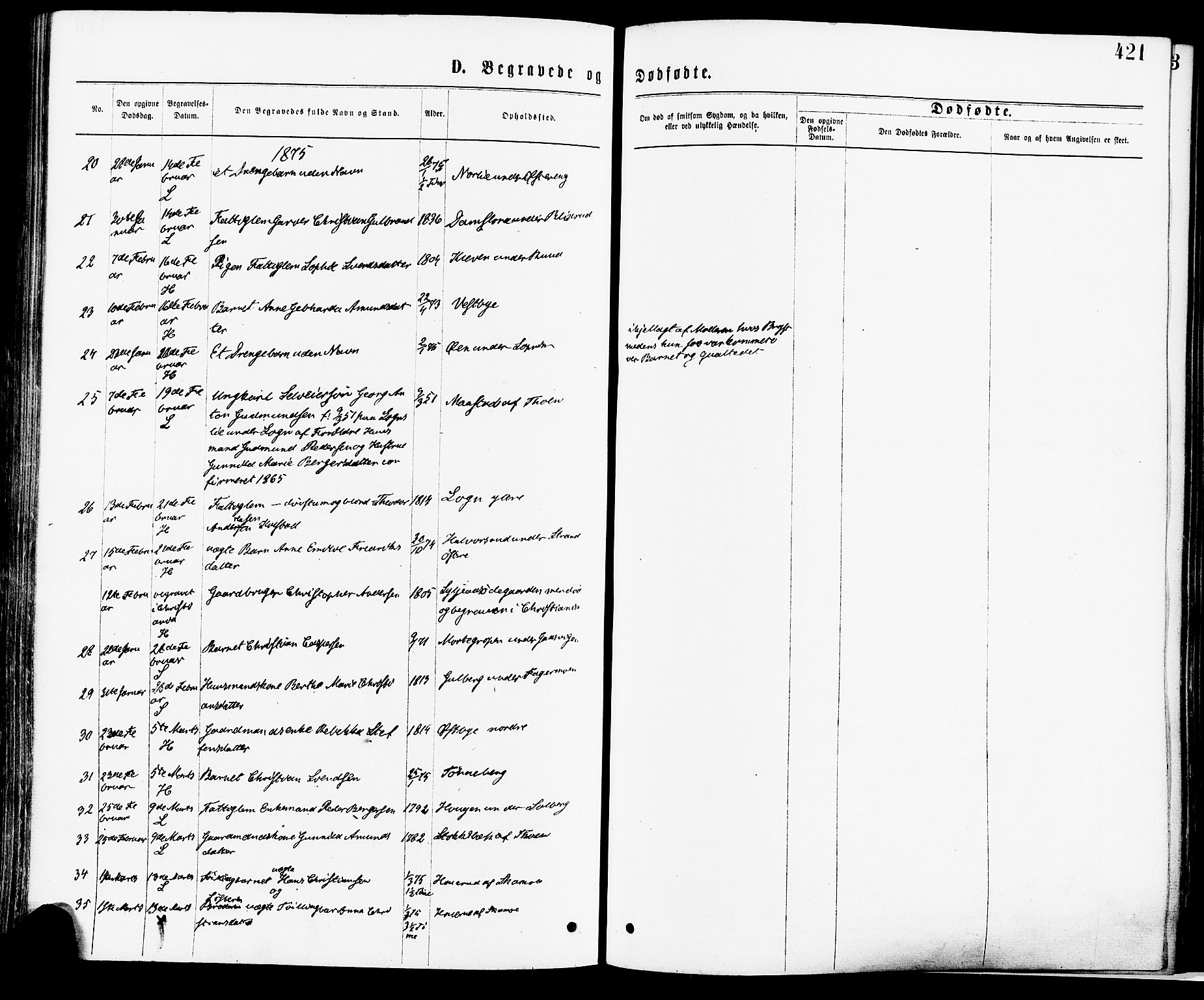 Høland prestekontor Kirkebøker, SAO/A-10346a/F/Fa/L0012.a: Ministerialbok nr. I 12A, 1869-1879, s. 421