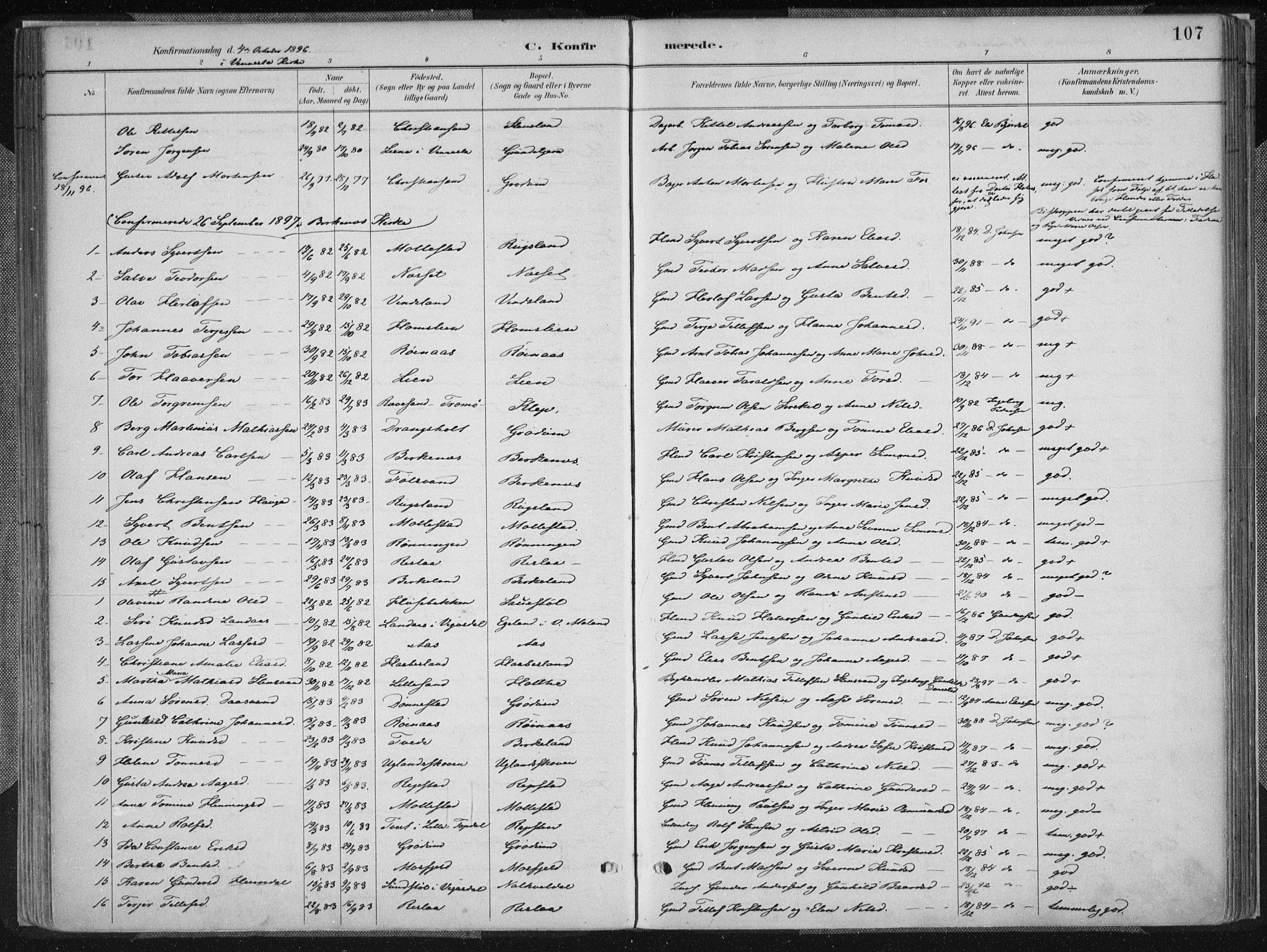 Birkenes sokneprestkontor, SAK/1111-0004/F/Fa/L0005: Ministerialbok nr. A 5, 1887-1907, s. 107
