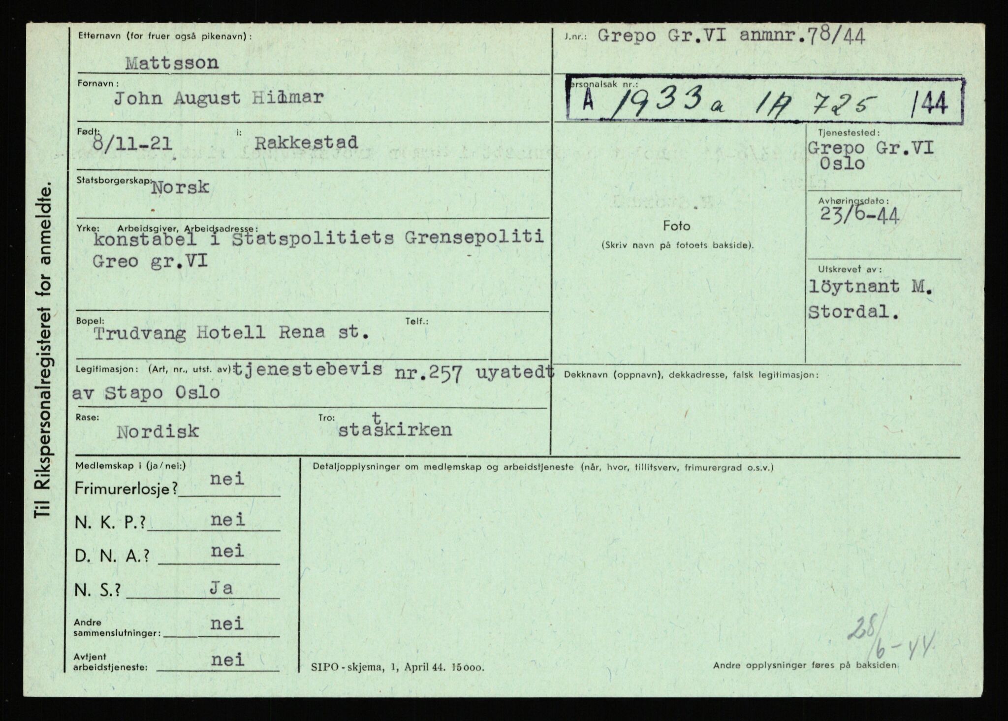 Statspolitiet - Hovedkontoret / Osloavdelingen, AV/RA-S-1329/C/Ca/L0010: Lind - Moksnes, 1943-1945, s. 3433