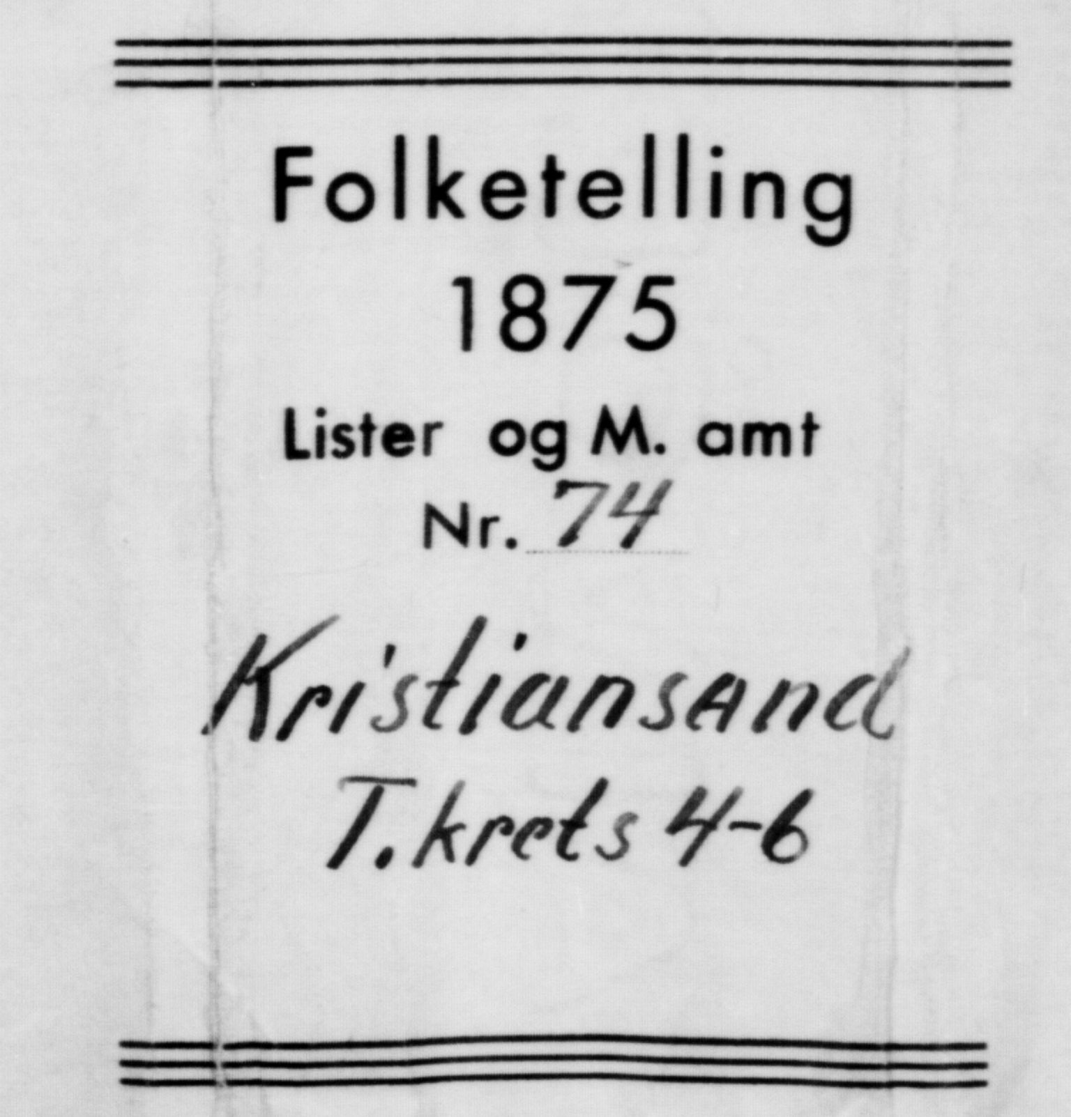 SAK, Folketelling 1875 for 1001P Kristiansand prestegjeld, 1875, s. 442