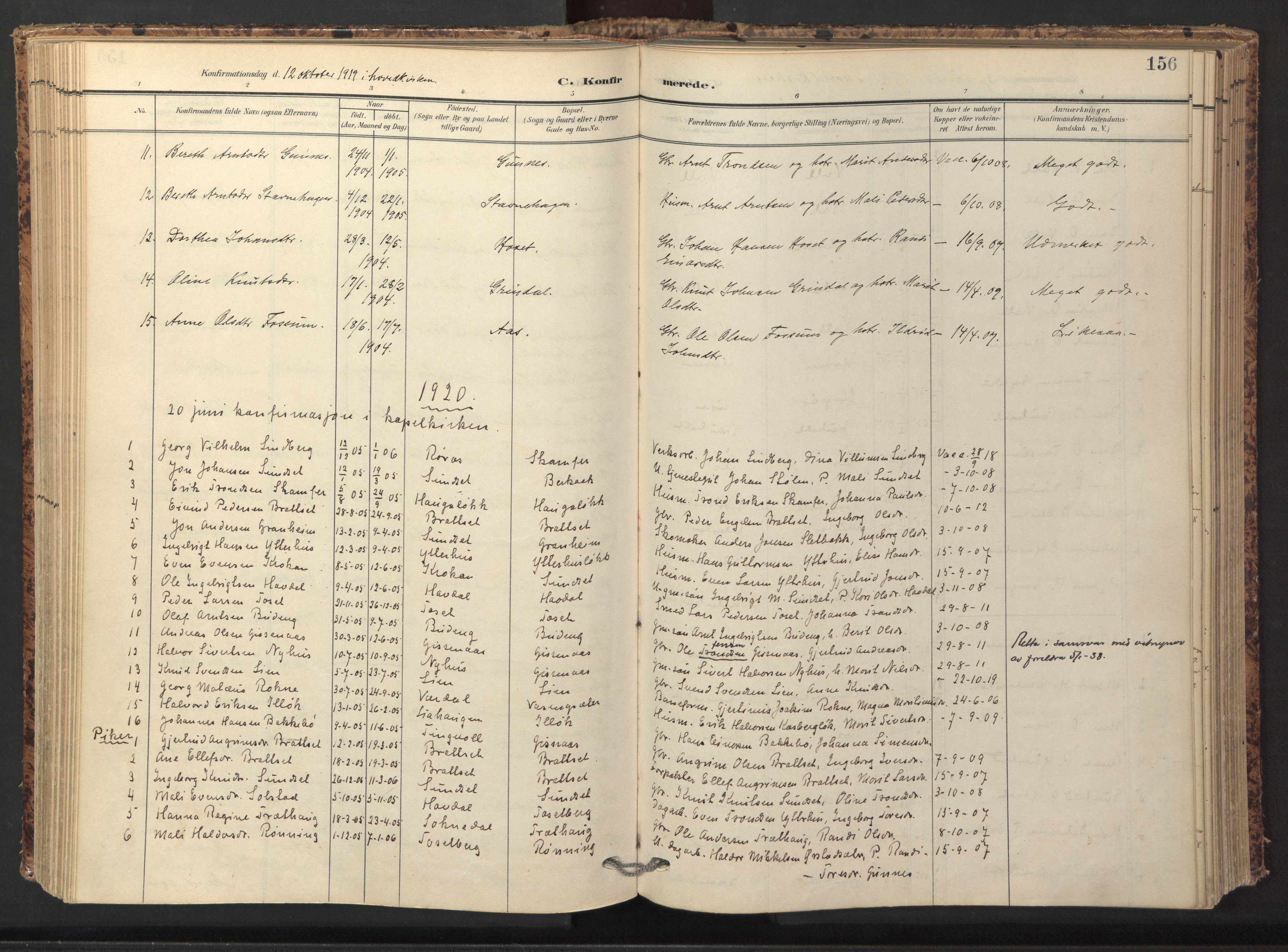 Ministerialprotokoller, klokkerbøker og fødselsregistre - Sør-Trøndelag, AV/SAT-A-1456/674/L0873: Ministerialbok nr. 674A05, 1908-1923, s. 156