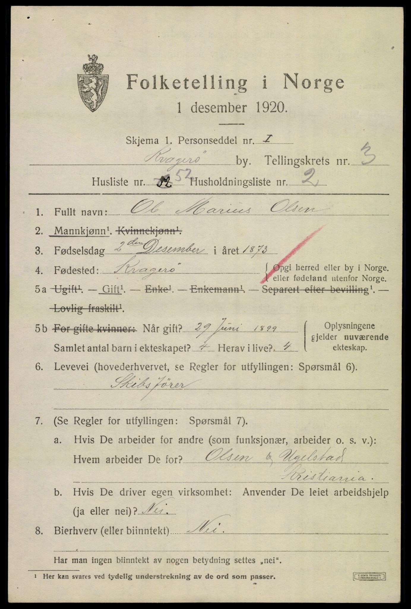 SAKO, Folketelling 1920 for 0801 Kragerø kjøpstad, 1920, s. 7667