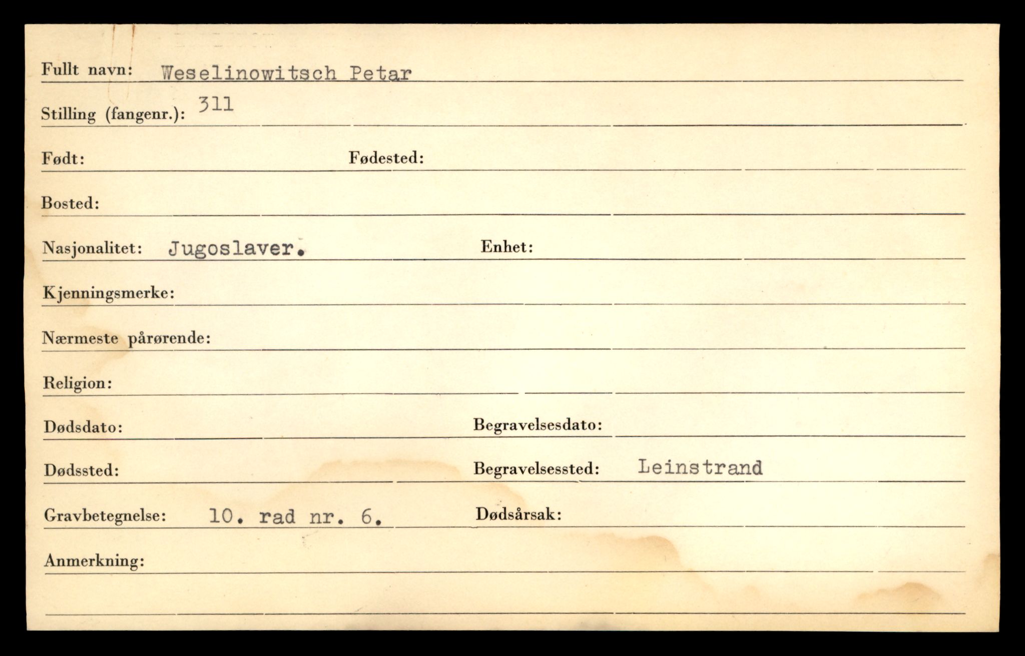 Distriktskontoret for krigsgraver, AV/SAT-A-5030/E/L0005: Kasett/kartotek over falne Britiske og tyske solater, samt andre nasjoners krigsgraver, 1945, s. 1855