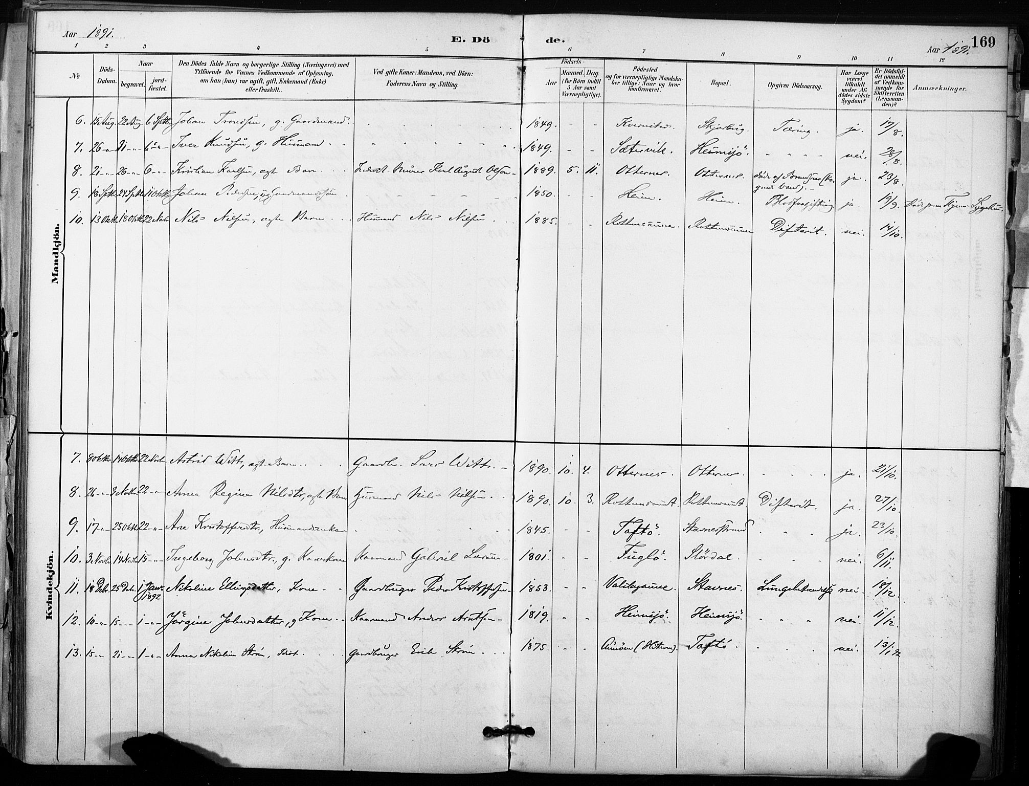 Ministerialprotokoller, klokkerbøker og fødselsregistre - Sør-Trøndelag, AV/SAT-A-1456/633/L0518: Ministerialbok nr. 633A01, 1884-1906, s. 169