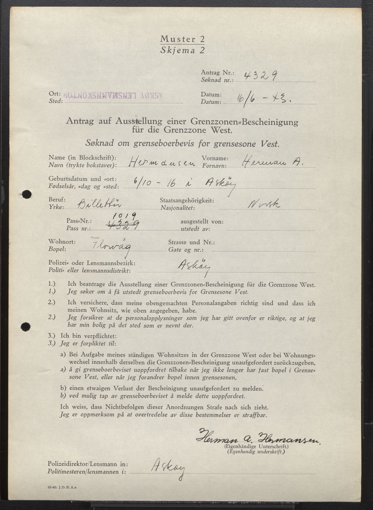 Lensmannen i Askøy, AV/SAB-A-31001/0026/L0012: Søknader om grensebuarbevis 3826 - 4350, 1942-1943, s. 573