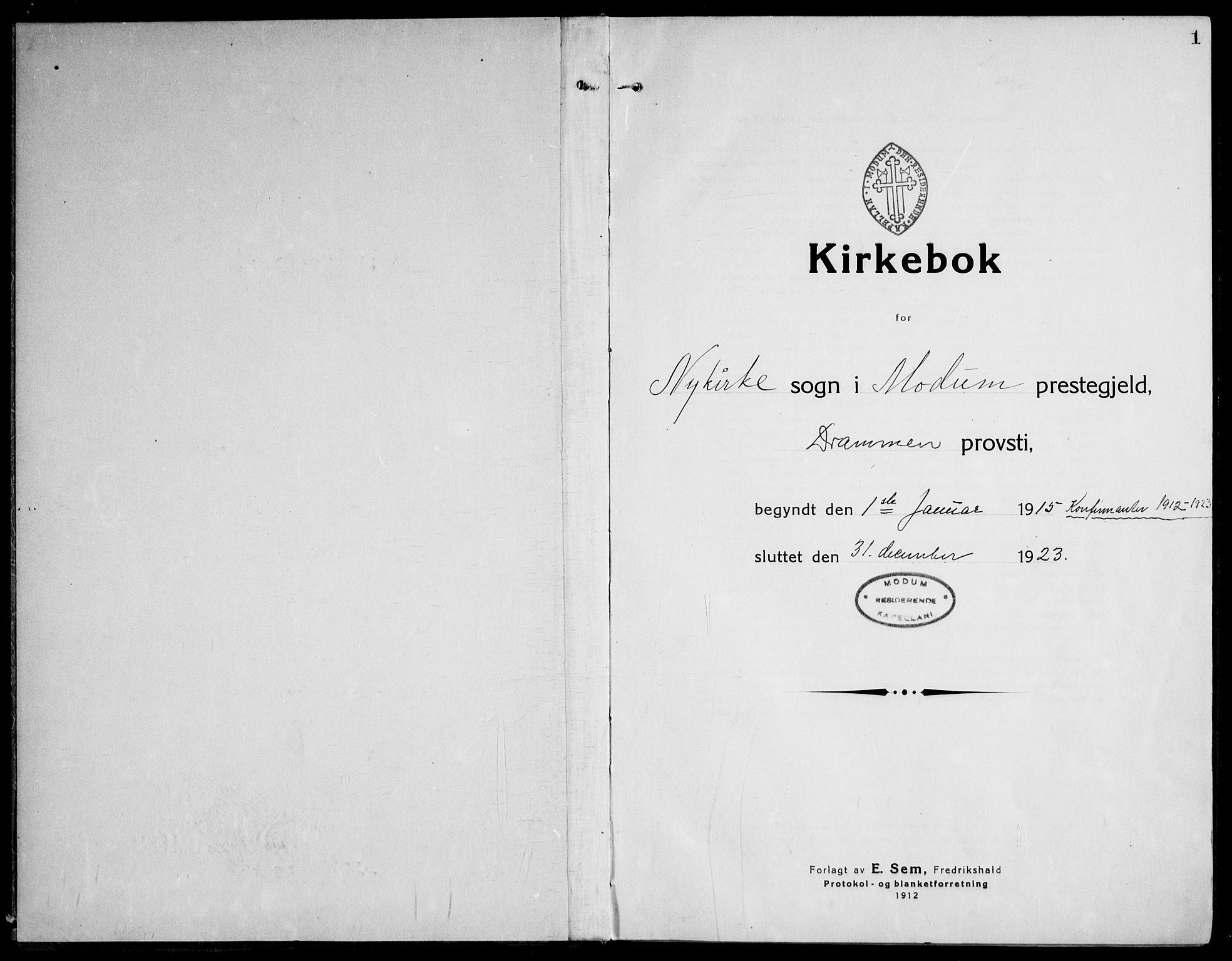 Modum kirkebøker, SAKO/A-234/F/Fa/L0018: Ministerialbok nr. 18, 1912-1924, s. 1