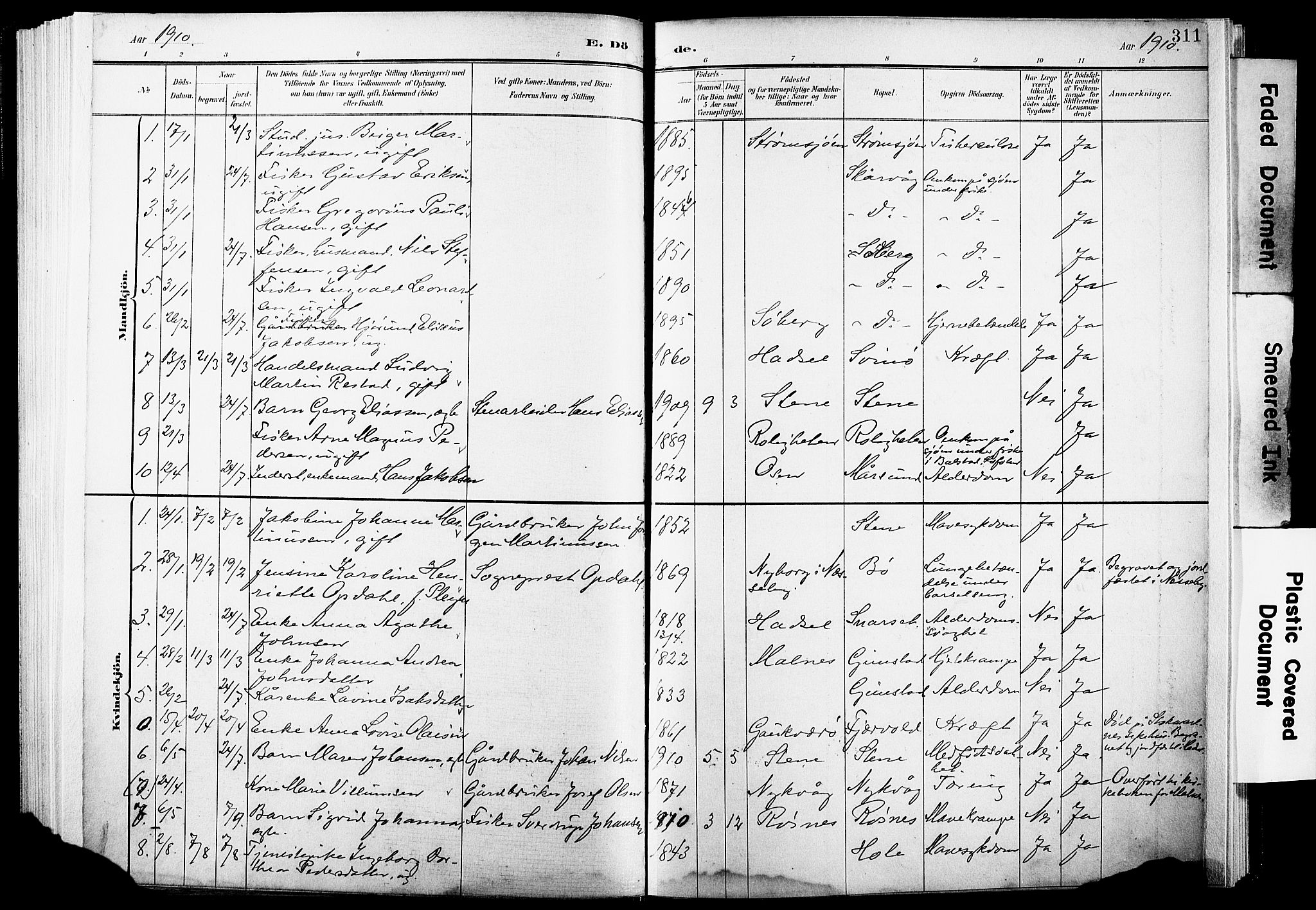 Ministerialprotokoller, klokkerbøker og fødselsregistre - Nordland, AV/SAT-A-1459/891/L1305: Ministerialbok nr. 891A10, 1895-1921, s. 311
