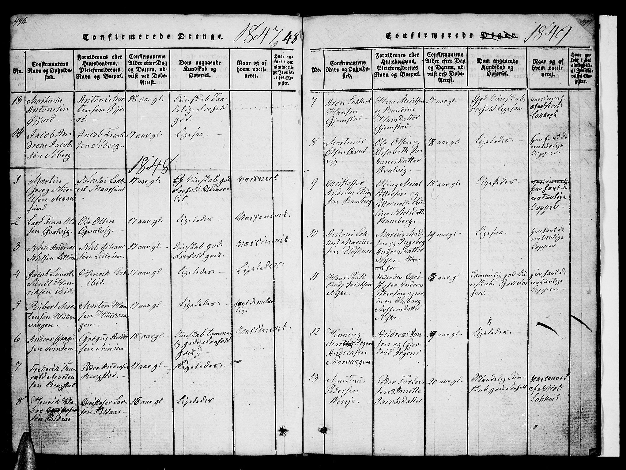 Ministerialprotokoller, klokkerbøker og fødselsregistre - Nordland, AV/SAT-A-1459/891/L1312: Klokkerbok nr. 891C01, 1820-1856, s. 496-497