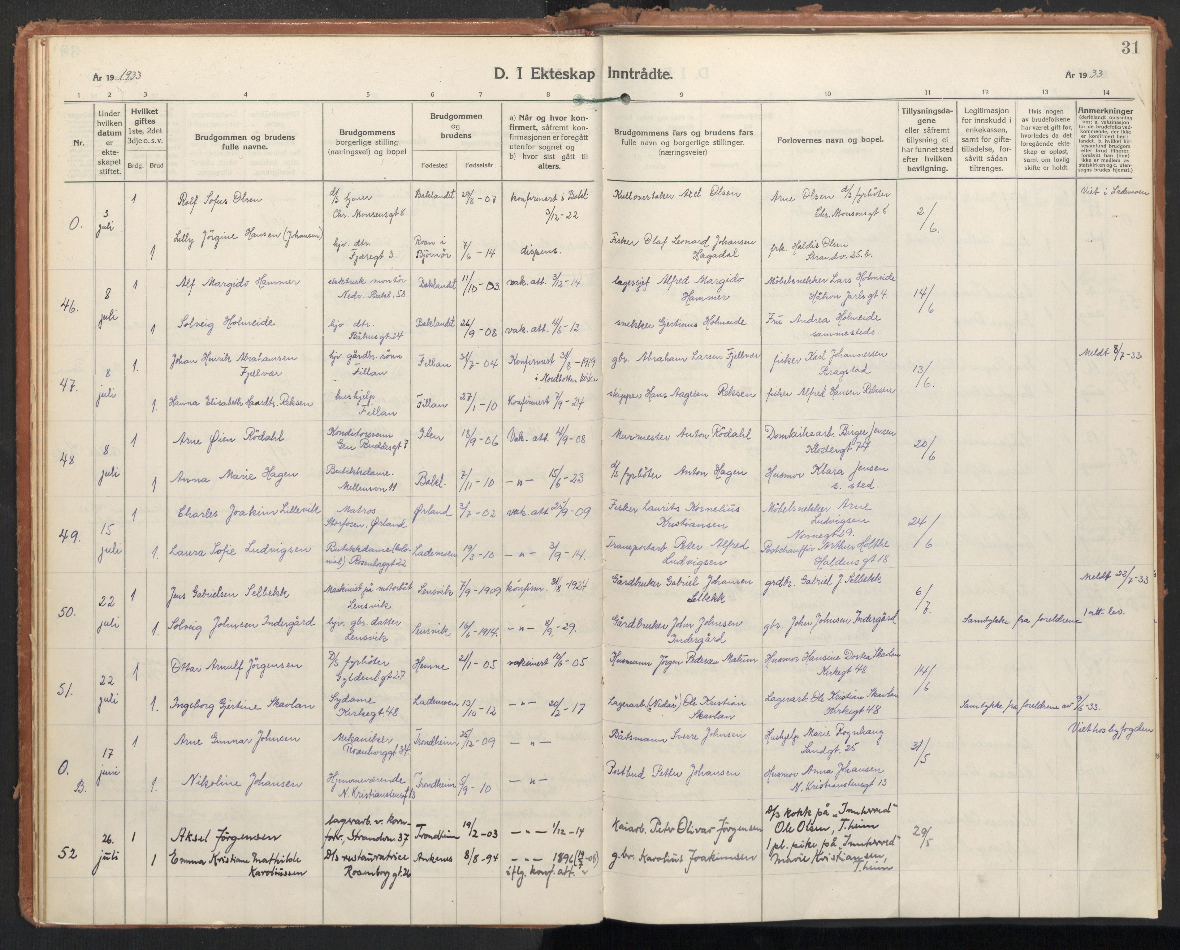 Ministerialprotokoller, klokkerbøker og fødselsregistre - Sør-Trøndelag, AV/SAT-A-1456/604/L0209: Ministerialbok nr. 604A29, 1931-1945, s. 31